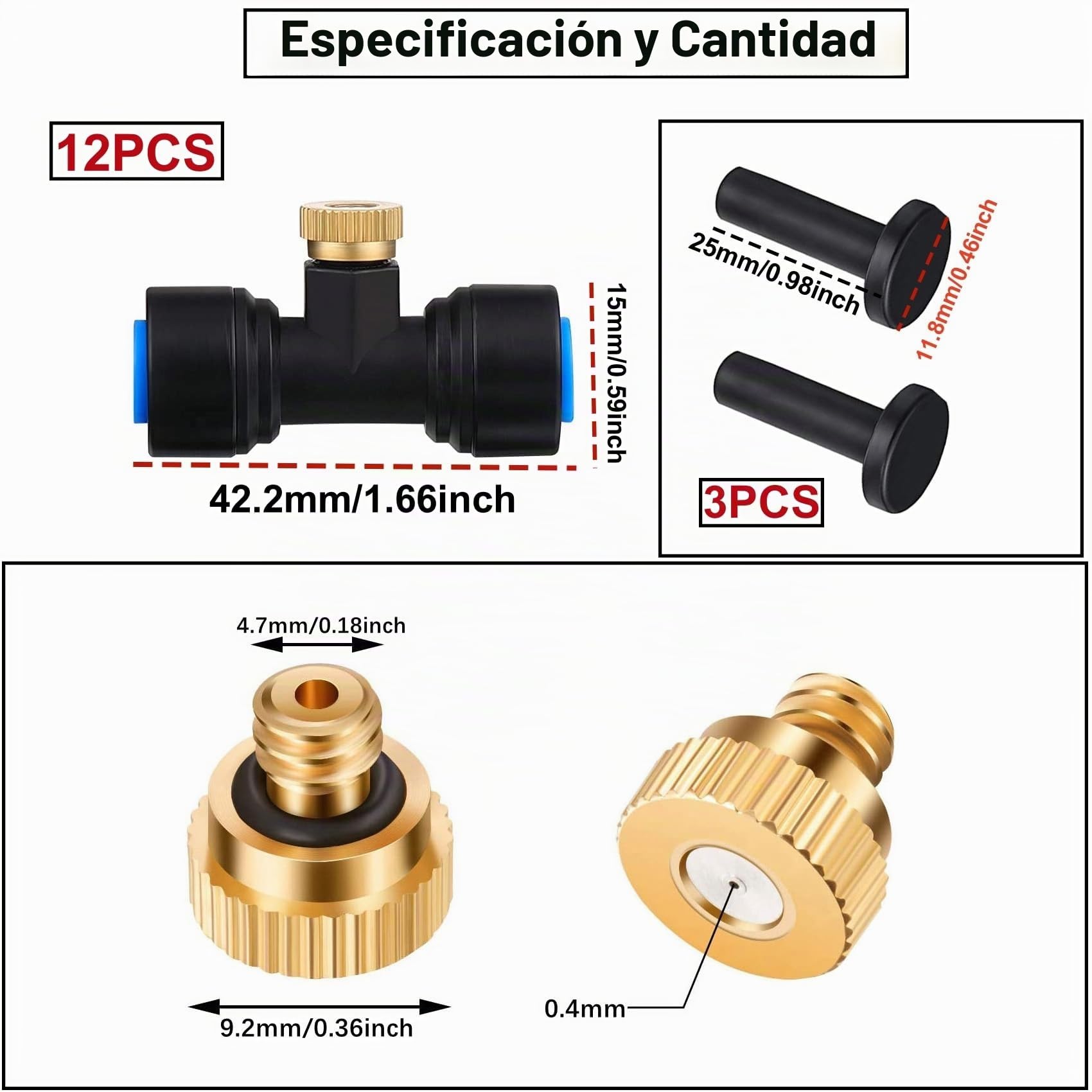 Kit de Boquillas de nebulización de Iatón,12 Boquilla + 12 Asiento Nebulización Boquillas,para Patio jardín Invernadero Sistema Refrigeración al Aire Libre,Azul