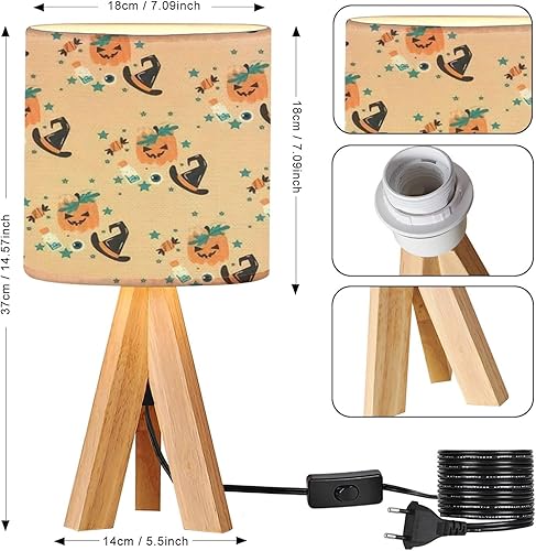 Miniatura 6 de Lámpara de mesa de noche con trípode, patrón sin costuras, para envolver mesita de noche de madera con pantalla de tela de lino para guardería,