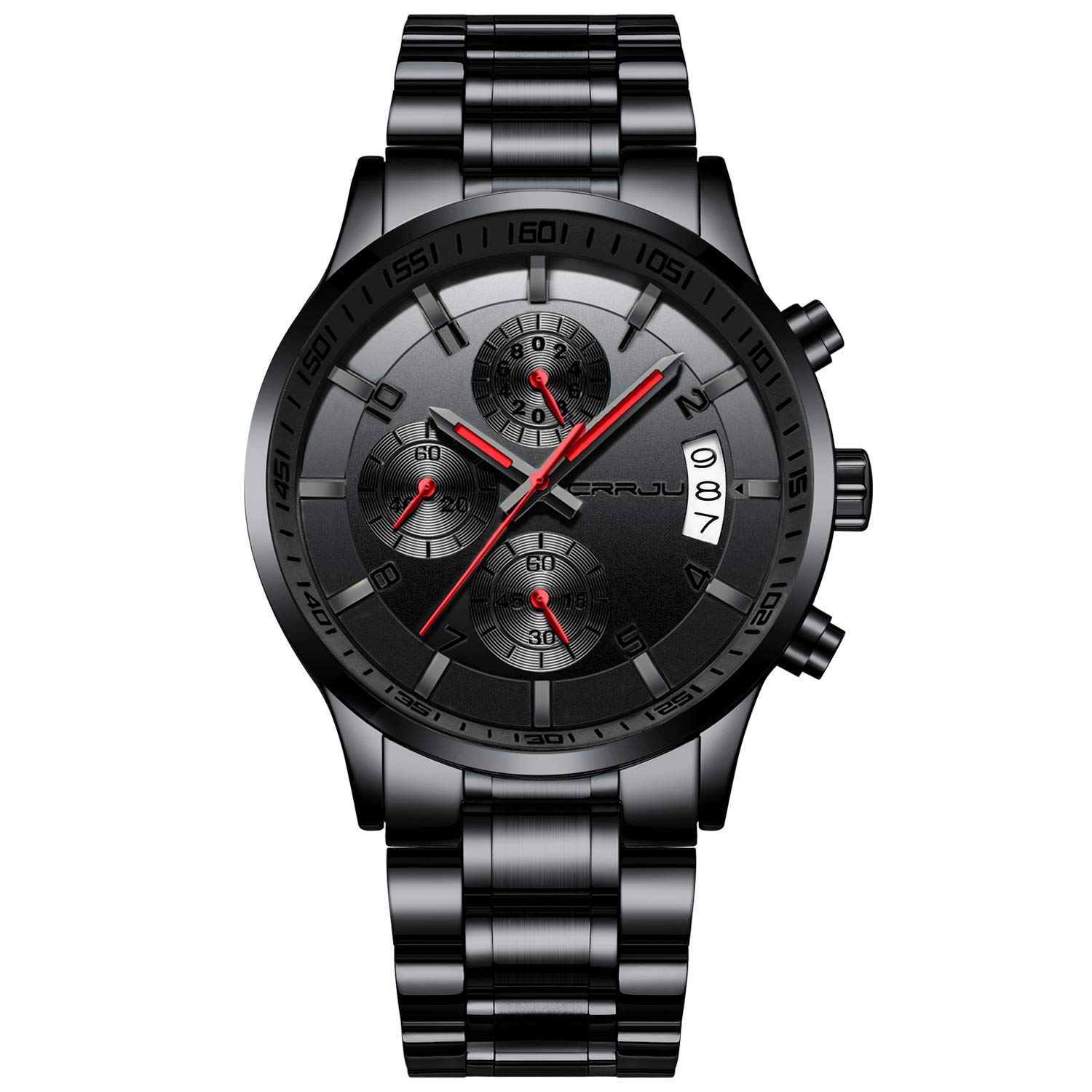 CRRJU Herren Uhr wasserdichte Chronographen Armbanduhr Männer Edelstahlarmband Business Analog Quarzuhr mit Kalender