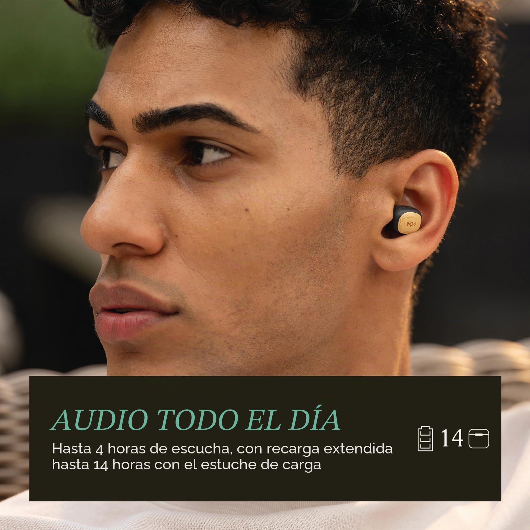 House of Marley Smile Jamaica True Wireless Earbuds In-Ear TWS - Negro | Pequeños Auriculares Bluetooth, 14 Hrs de Reproducción, Mini con Estuche de Carga, Materiales Sostenibles