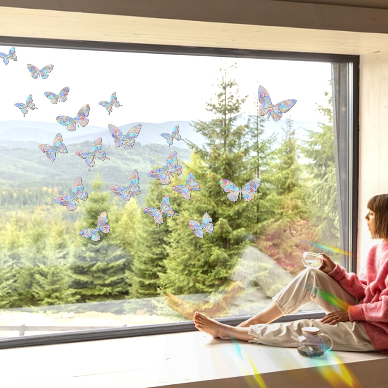 Tiz Tlloz 57 Pieces Window Clings for Birds - Anti-Collision Window Decals - Prismatic Non Adhesive Vinyl Rainbow Glass Stickers to Save Birds from Glass Strikes, JD-HUDIE-57