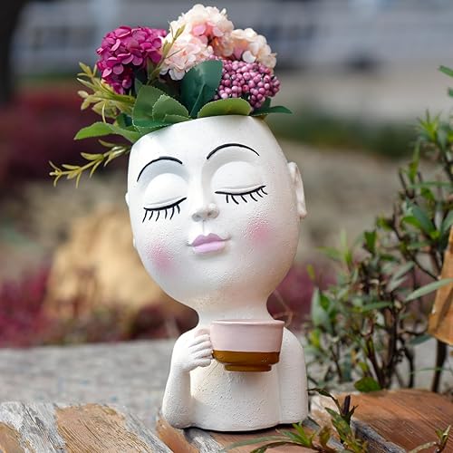 Lhocm Macetero con cabeza de maceta macetas para plantas de interior, macetas pequeñas con orificio de drenaje, cara de macetas para suculentas,