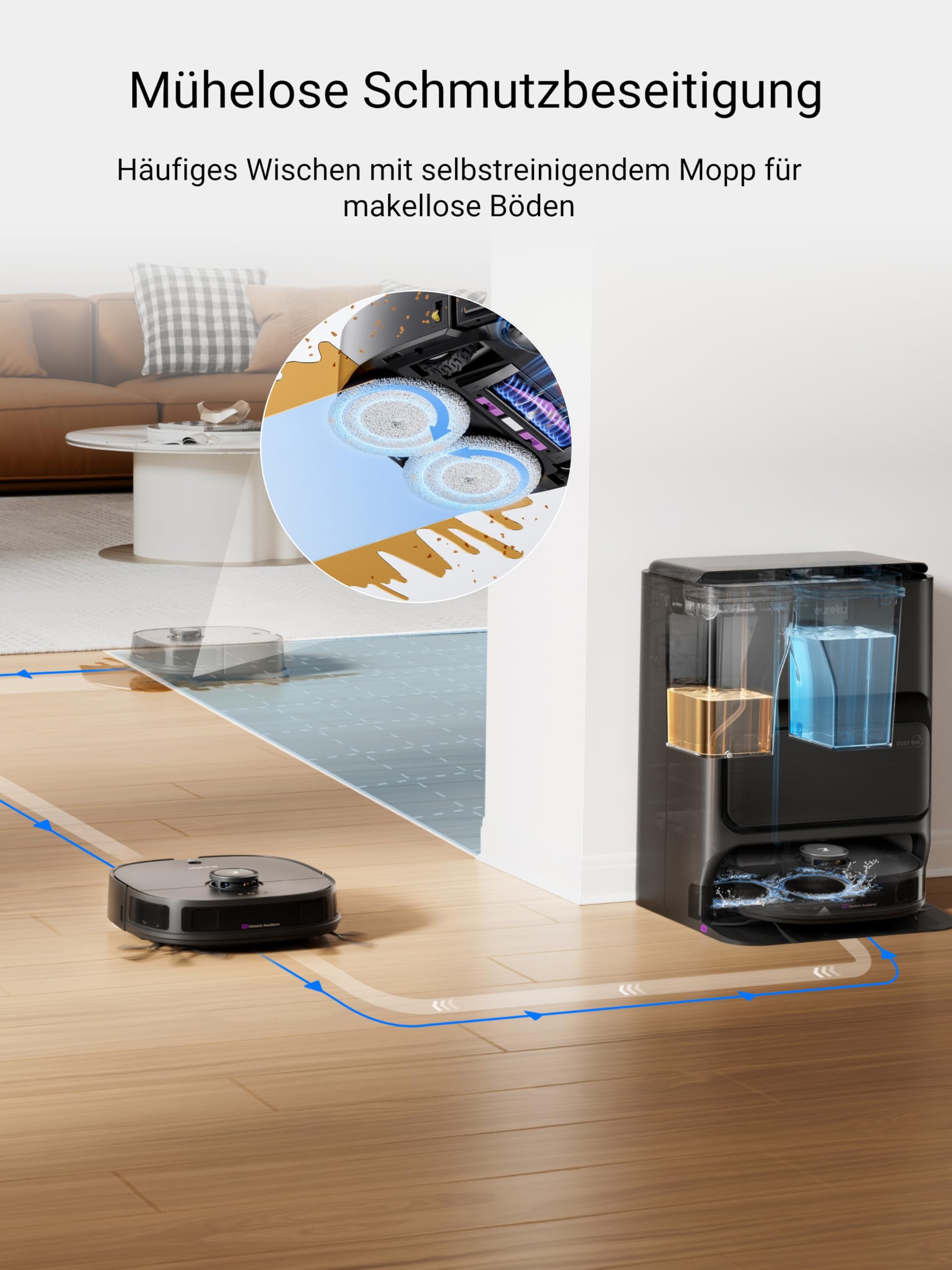 Eureka J12 Ultra Roboterstaubsauger mit Wischfunktion (Selbstentleerung, Wasch- und Trocknung), 5000Pa Saugkraft, Rotierende Wischfunktion, Dual-LiDAR Navigation, 3D KI-Hindernisvermeidung