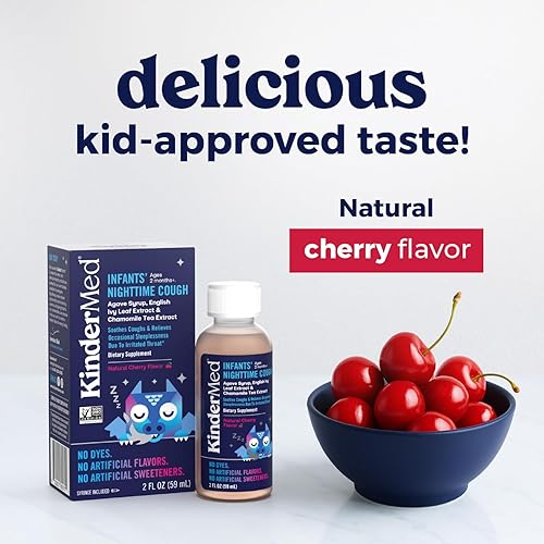 Miniatura 6 de KinderMed Tos nocturna para bebés, jarabe de agave orgánico, extracto de hoja de hiedra inglesa, extracto de té de manzanilla, sin colorantes, sin