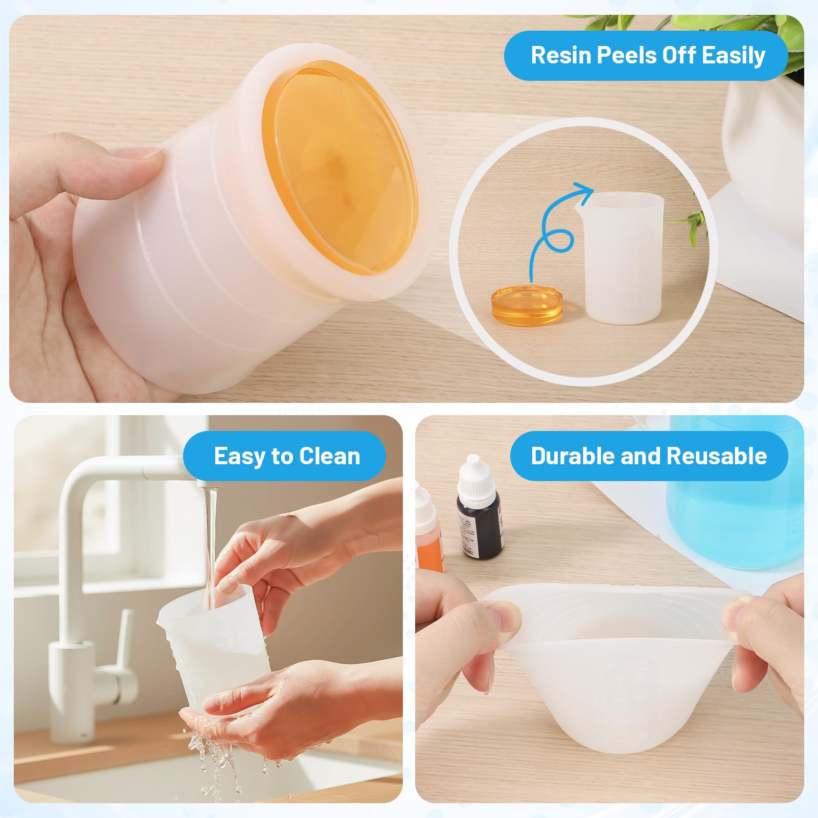 Misurino in Silicone 250ml, 4 Pezzi Misurino Graduato Silicone, Bicchiere Dosatore in Resina Epossidica, Tazze di Miscelazione Antiaderenti, per Stampi Resina Epossidica, Pittura