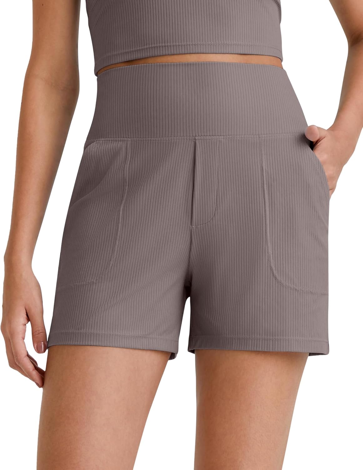 G4Free Comfy Ribbed Womens Shorts Dressy Casual High Waisted Athletic Lounge Trouser Shorts with Side Pockets