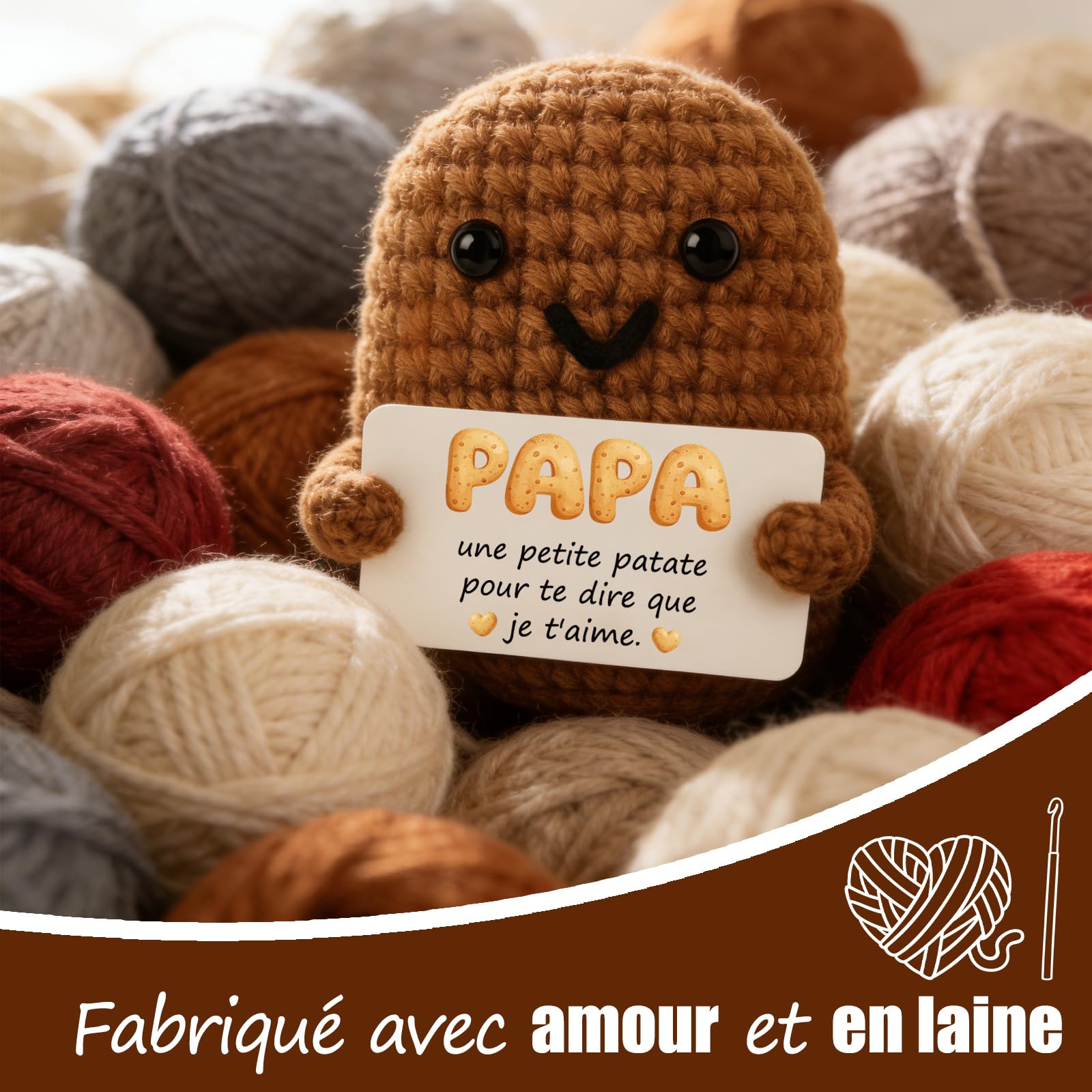 Tixlux Cadeau Papa, Cadeau Anniversaire Papounet, Pomme de Terre Positive Fait Main, Cadeau pour Remonter Le Moral, Bon Rétablissement, Décoration Bureau Maison