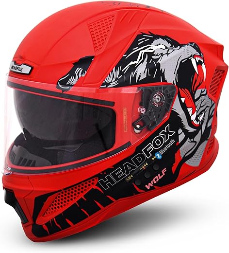 HEADFOX N2F Wolf Full Face Bluetooth Helmet for Bike | Waterproof Smart Helmet for Man & Women | ISI Certified | Built-in Bluetooth | Glossy Grey…