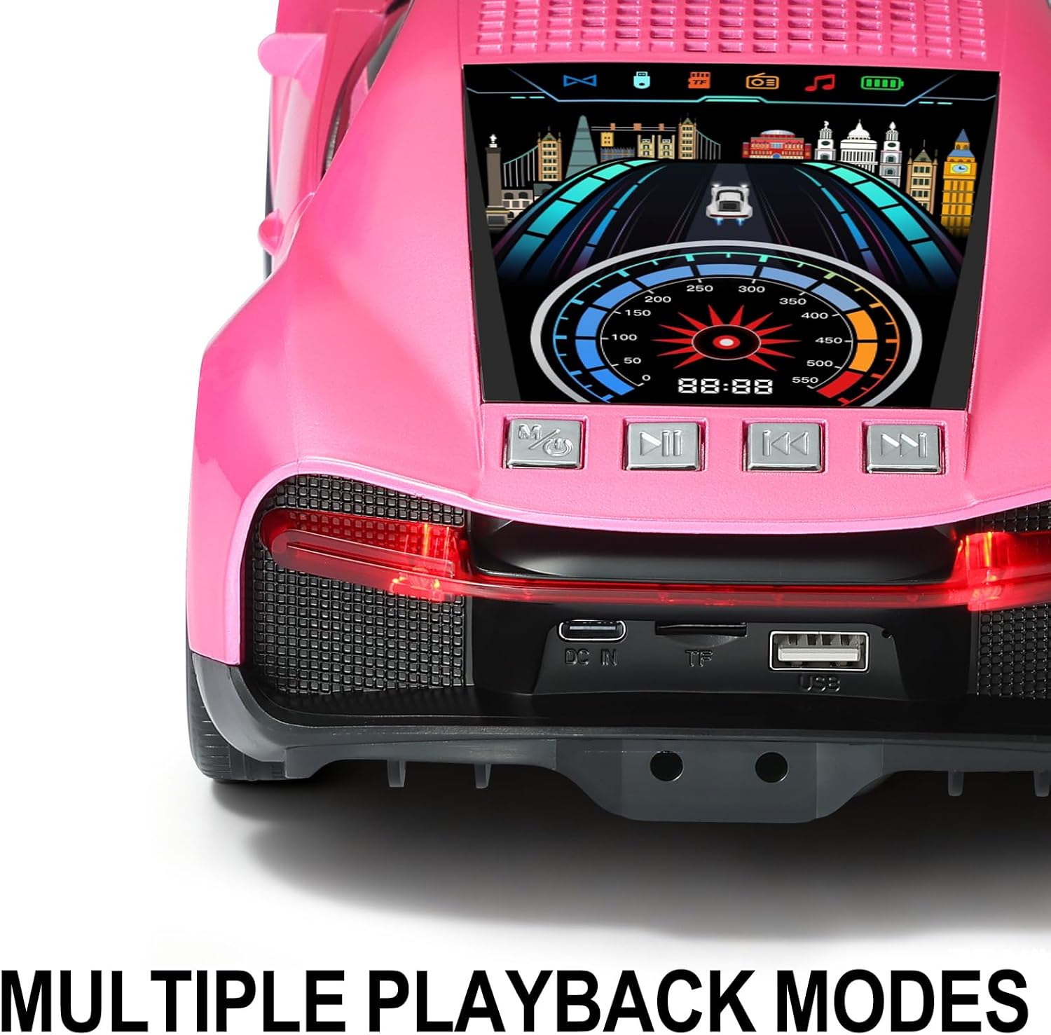 WS-660 Hypercar Bluetooth Replica Speaker with LED Starry-Sky Display, Portable with HD Sound, LED Party Light, TWS Pairing, FM/USB/TF Playback, Built-in Mic, Best Gift for Hypercar Lovers (Pink)