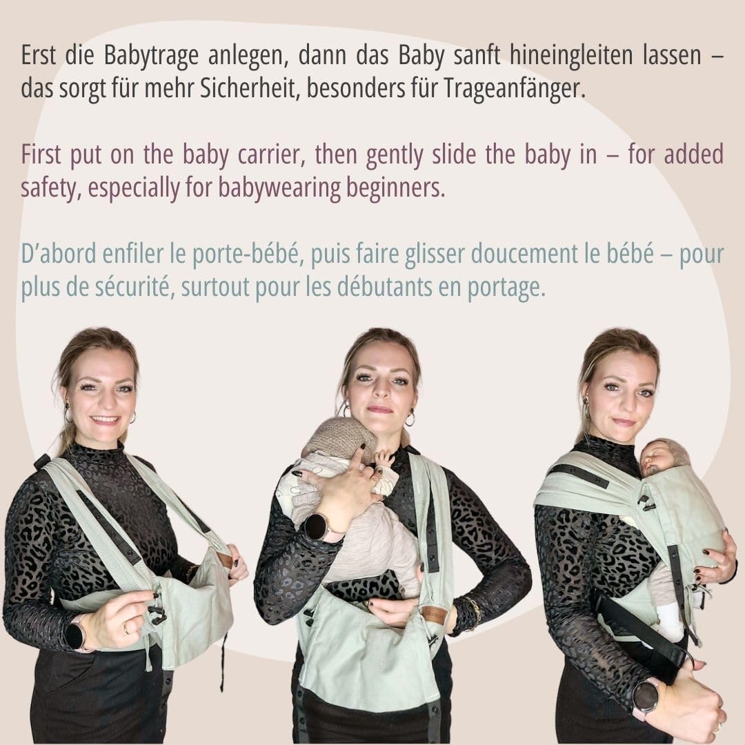 Hoppediz Primeo Babytrage für Neugeborene – Ergonomische Babytrage aus 100% kbA Baumwolle – Bauchtrage, Hüfttrage & Rückentrage