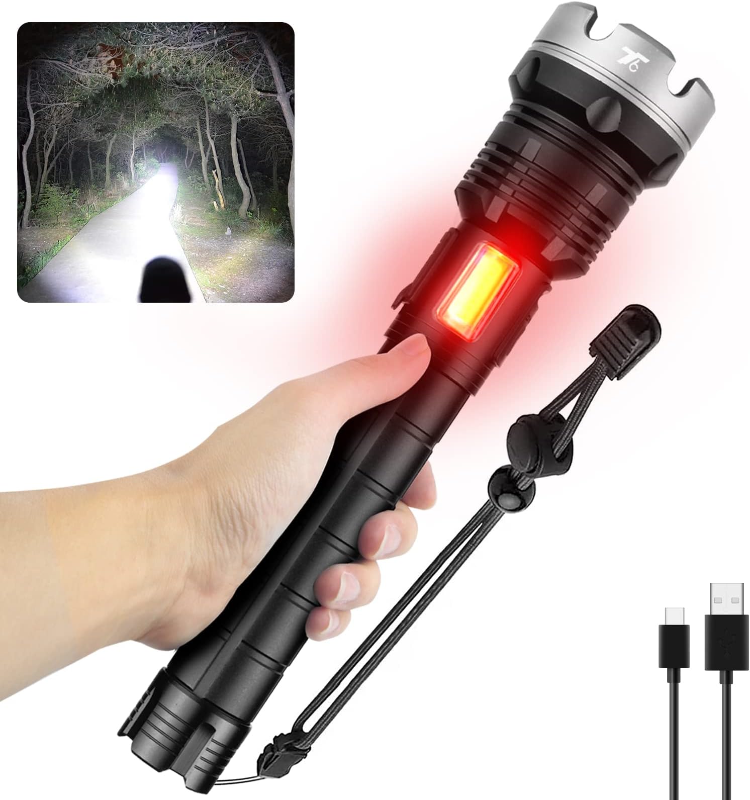 T6 Rechargeable LED Flashlight 100000 Lumens, 7 Modes, XHP90