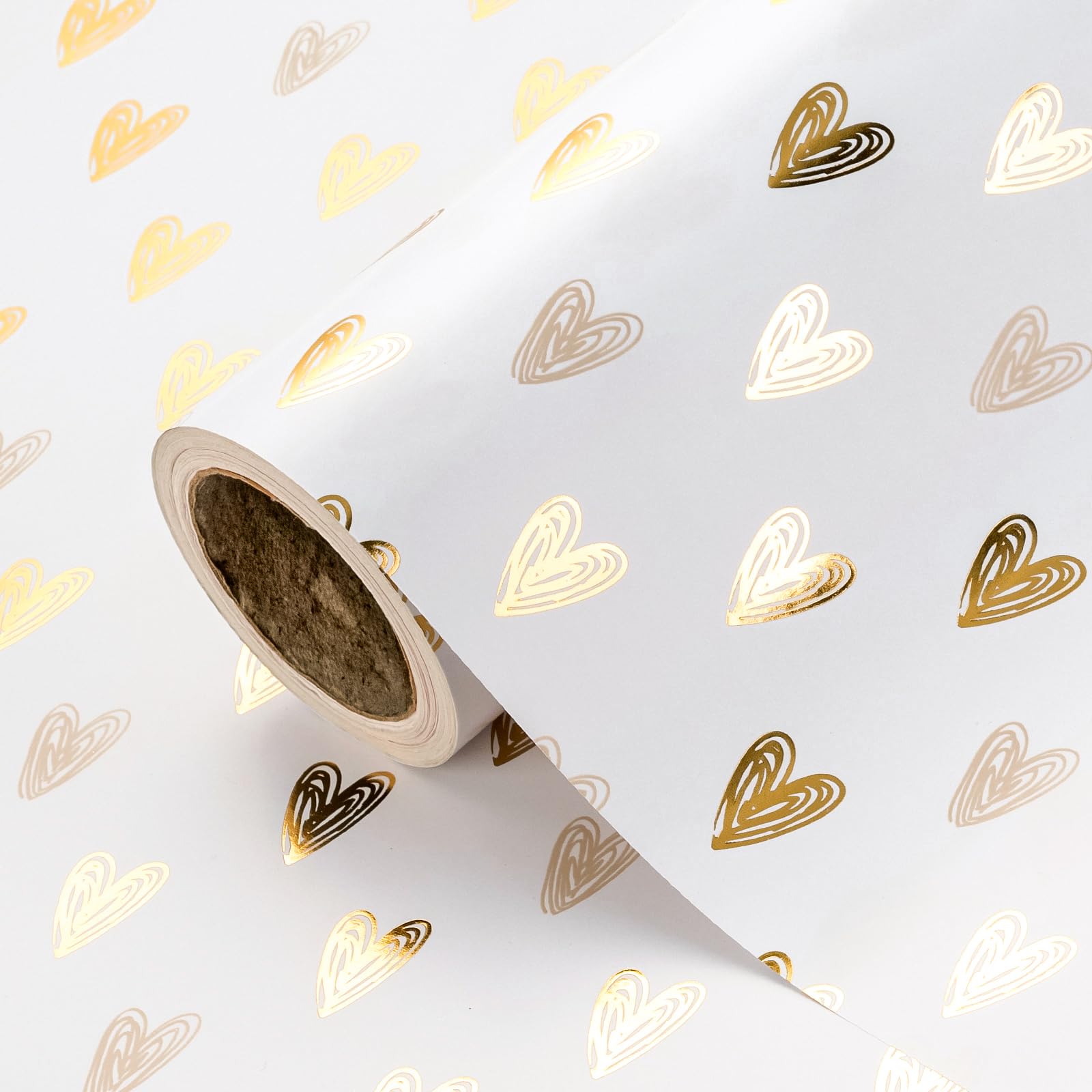RUSPEPA Rollo De Papel De Regalo Con Forma De Corazón (Mini Rollo) (43,2 Cm X 5 M) - Diseño De Corazón Dorado Para San Valentín, Bodas, Despedidas De Soltera, Cumpleaños Y Baby Shower.