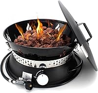 Leisure Stay 19" Portable Propane Fire Pit, 58,000 BTU Auto Flame-Out Shut-Off, Lid & Carry Handle, 10FT Hose, 8lb Lava Rocks for Camping RV Patio