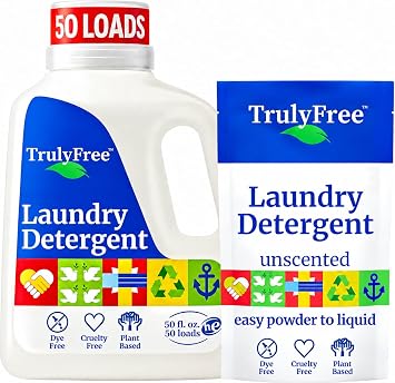 Truly Free Natural Laundry Detergent - 1 Pack + 1 Jug, Unscented, 50 Loads