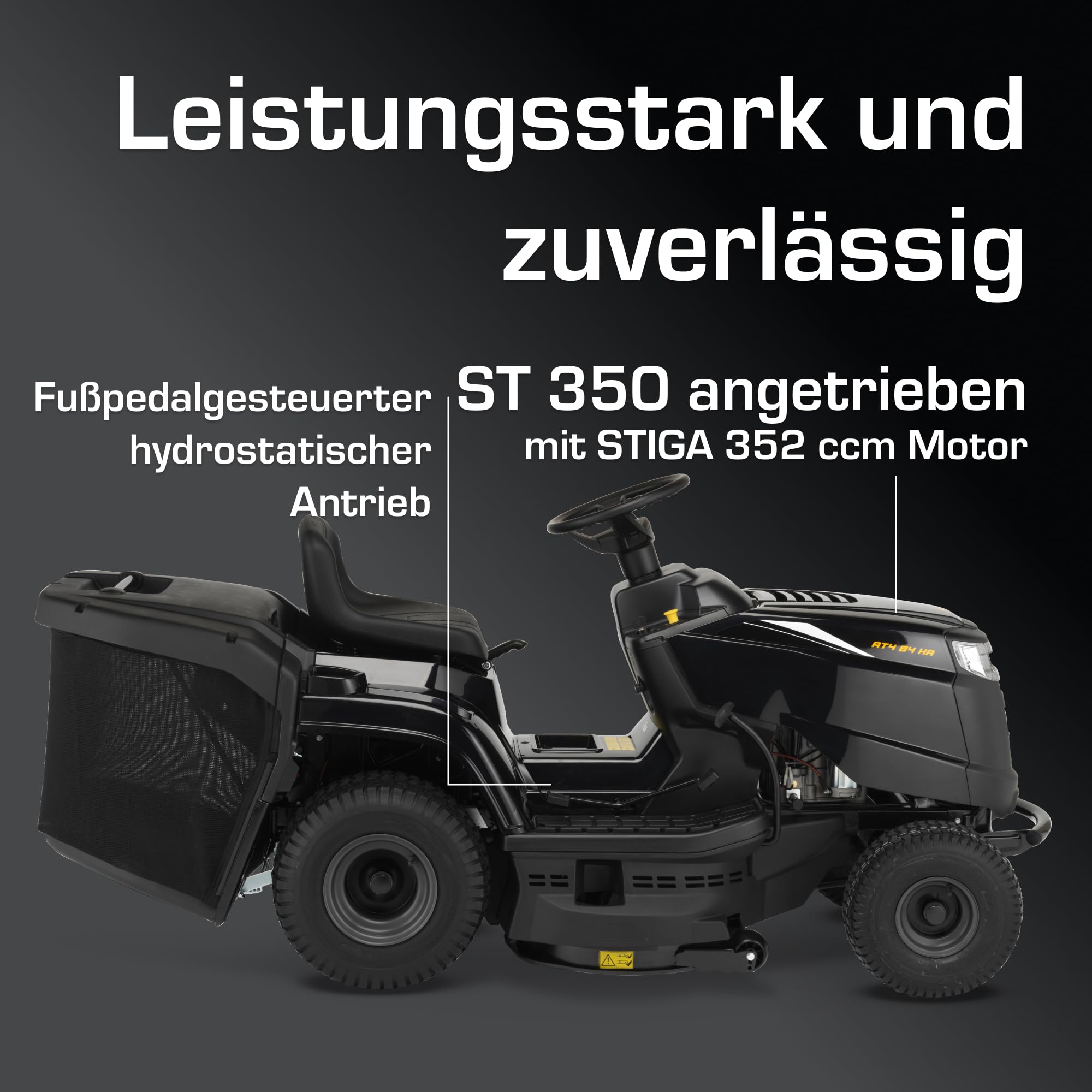 Alpina AT4 84 HA Gartentraktor, 6,3 kW, 84 cm – Fangkorb 200 l, Hydrostatikgetriebe – Rasenflächen Bis 3.500 m²