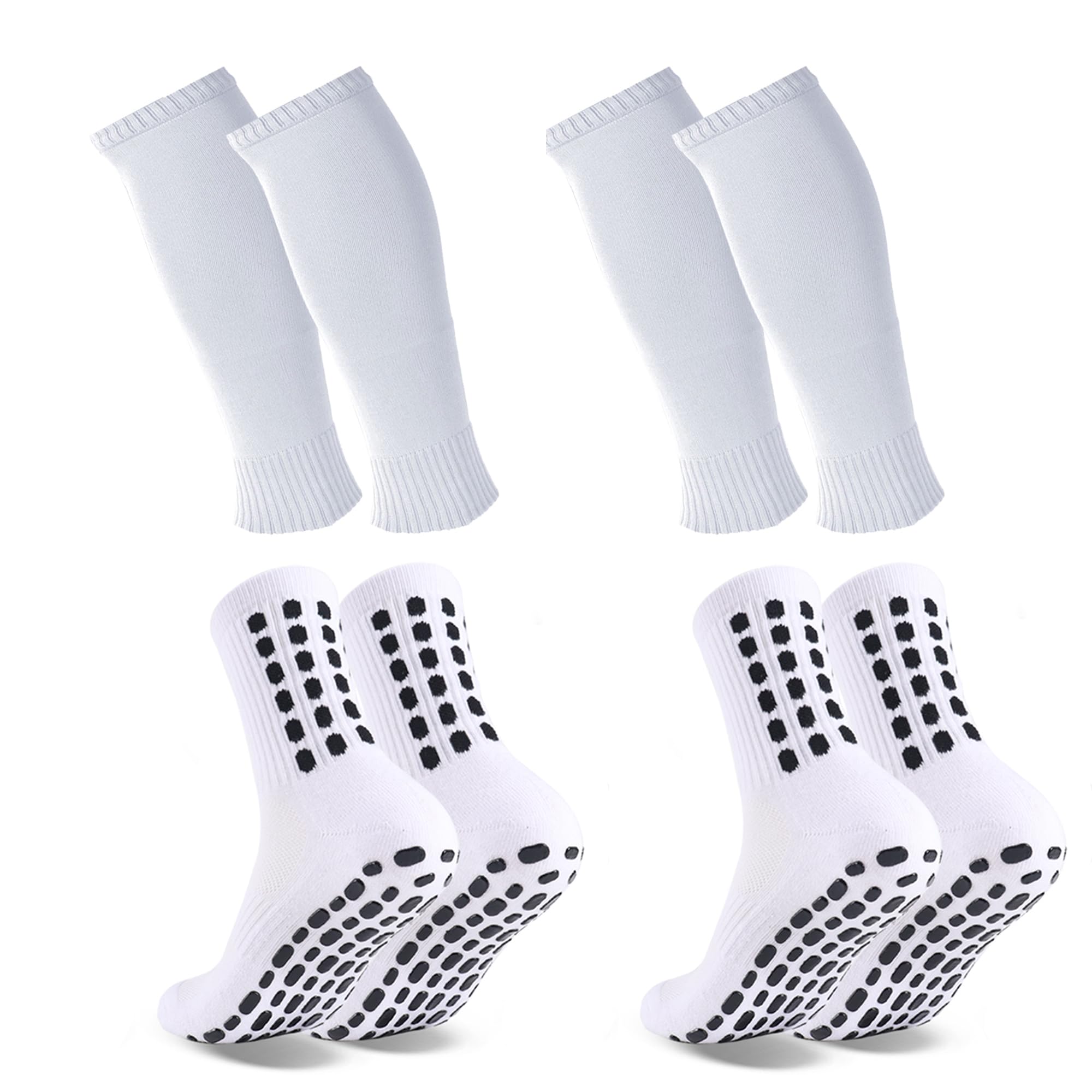 Barrlves 2 Set Grip Soccer Socks and Shin Guard Sleeves Non Slip Soccer Sleeve Socks for Men Women (US, Alpha, One Size, Regular, Regular, White)-image-29