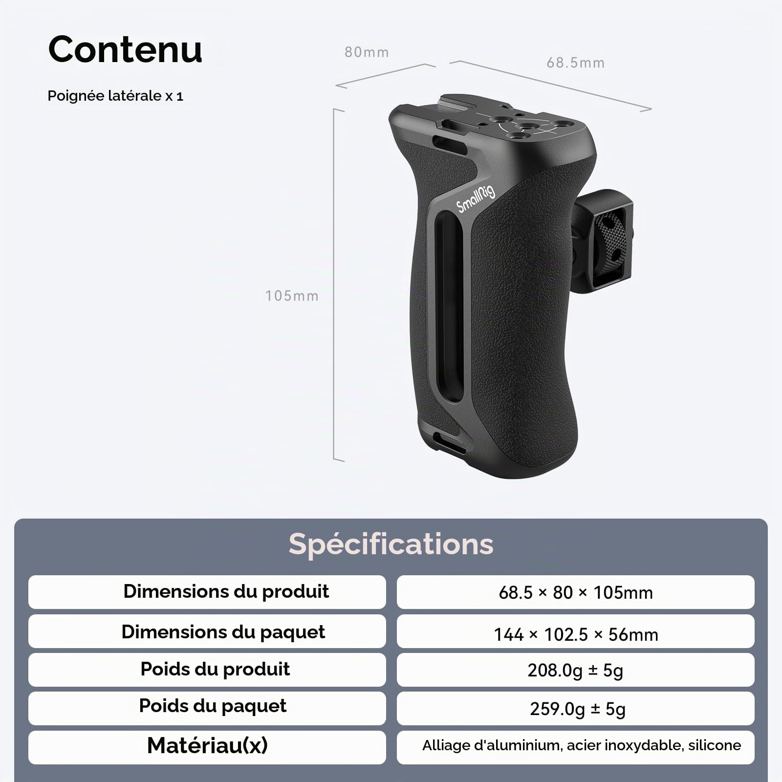 SMALLRIG Poignée Latérale avec Vis de Positionnement (2 en 1), Réglable Haut/Bas de 36mm, Universelle Gauche/Droite, Poignée Ergonomique pour Cages de Caméra et L Bracket - 4346