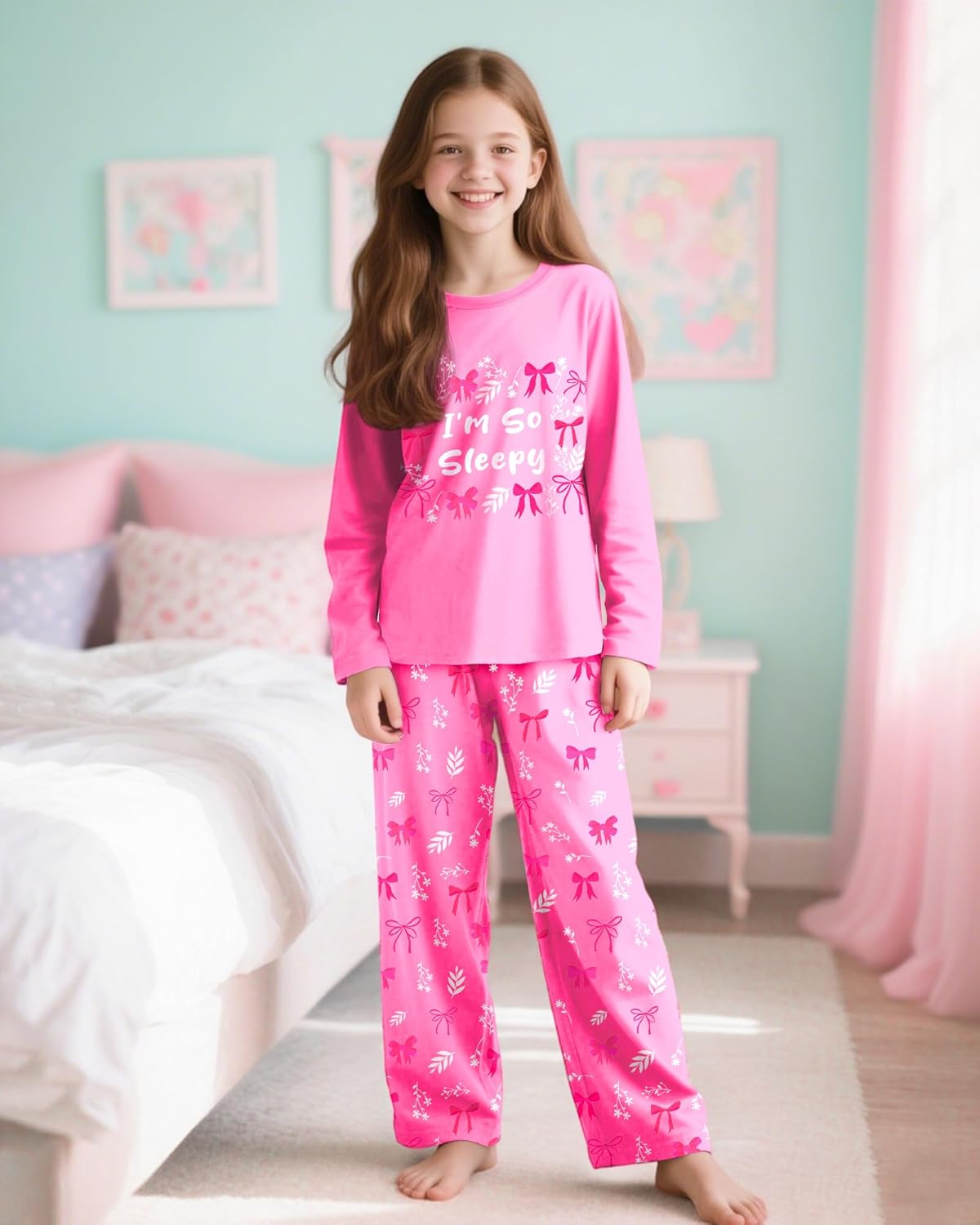 Sylfairy Girls Pajamas 2-Piece Pjs Set Kids Long Sleeve and Pants Jammies Casual Wear Girls' Sleepwear Lounge Clothes Big Kid - Image 2