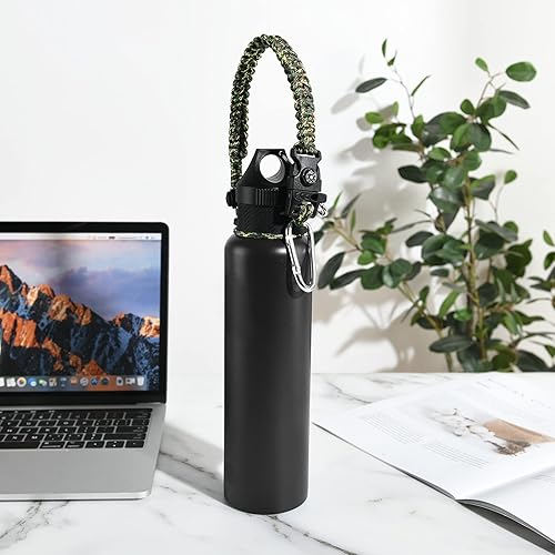 Vista 5 de Paracord Handle for Hydro Flask Water Bottles Standard Mouth, Strap Holder with Safety Rubber Ring & Carabiner, Easy to Carry and Durable Reusable