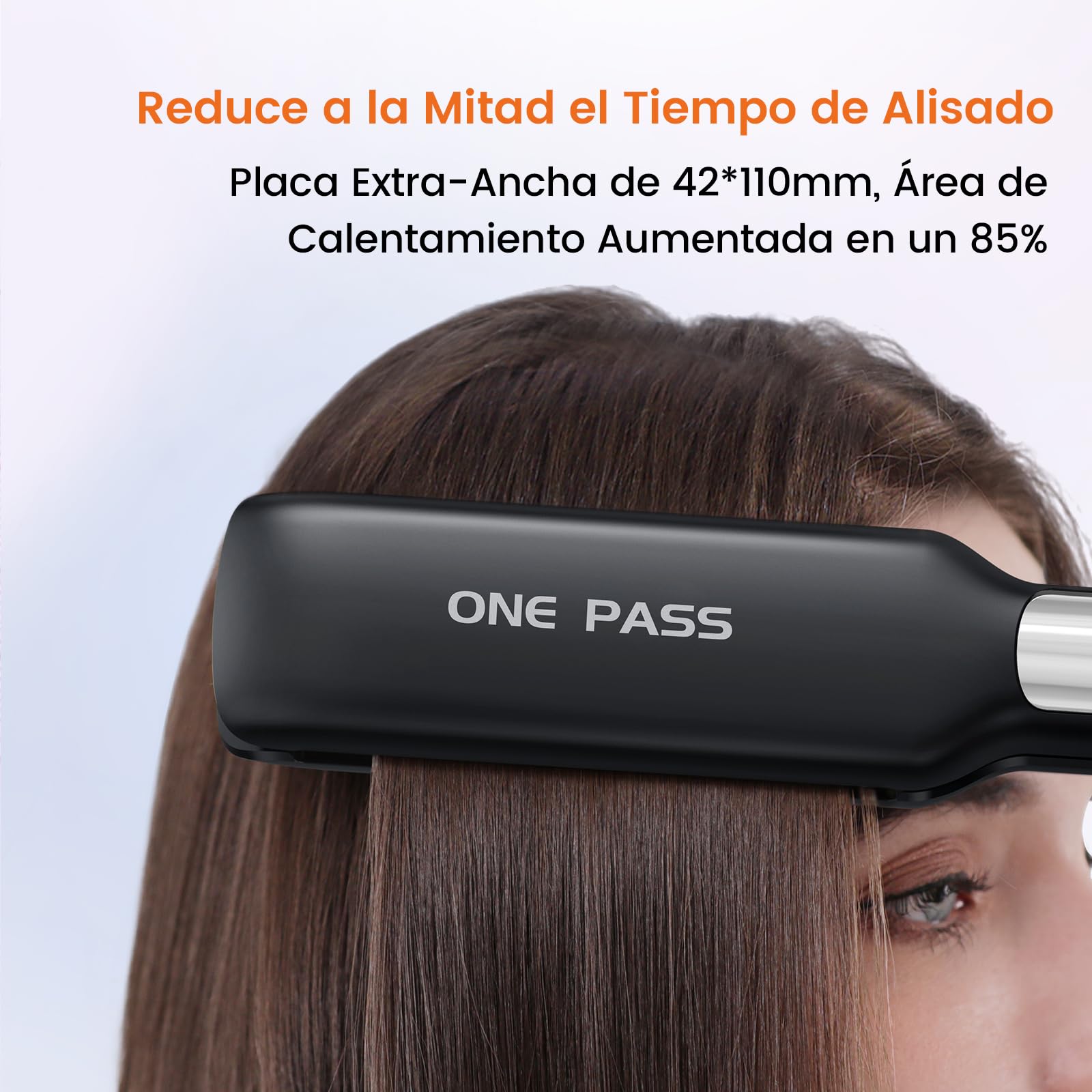 Faszin Plancha de Pelo con Placa de 42 mm de Ancho, Plancha de Titanio con Iones Negativos, Pantalla LED, Calentamiento Rápido de 30 s, Temperatura Ajustable de 11 Niveles (130-230 ℃) - Negro