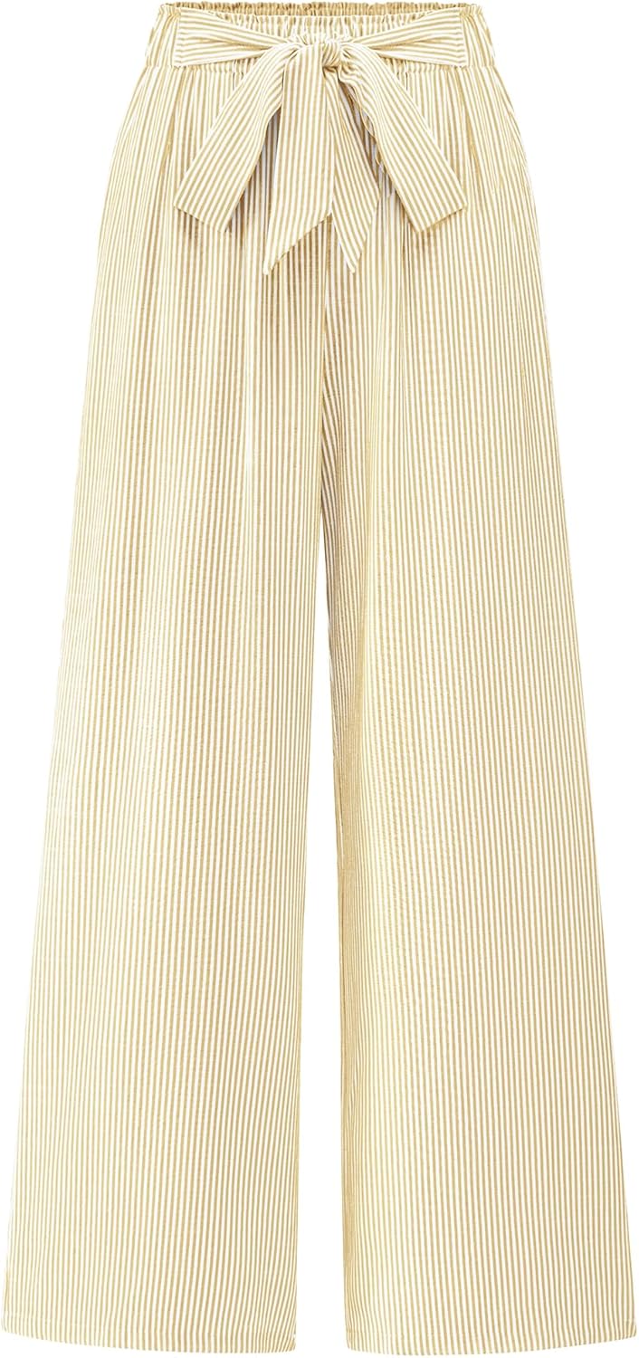 BTFBM Pants for Women 2026 Spring Clothes Striped High Waist Tie Knot Dressy Casual Wide Leg Palazzo Work Trousers Pants