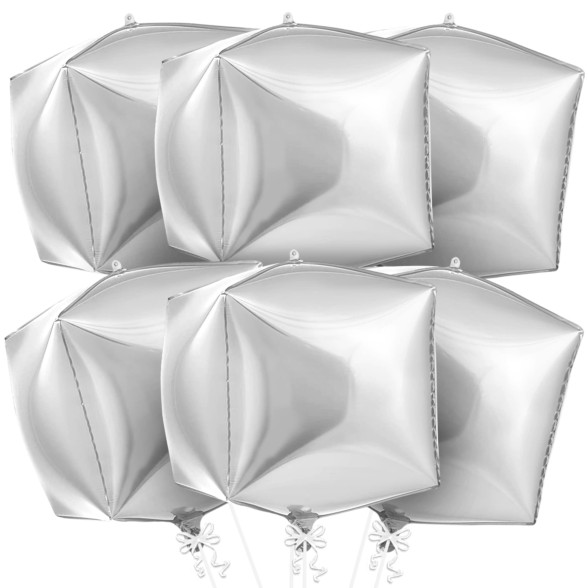 KatchOn, Shiny Silver Cube balloons - 22 Inch, Pack of 6 | Silver Square Balloons | Cube Mylar Balloons, Party Decoration | Prom Decorations 2025 |