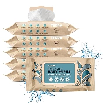 Terra 100% Biodegradable Bamboo Baby Wipes - 420 Count (Pack of 6) | Unscented, Water-Based, Plastic & Alcohol-Free Baby Wet wipes| Gentle on Sensitive Skin, Dermatologist-Tested Natural Baby Wipes.