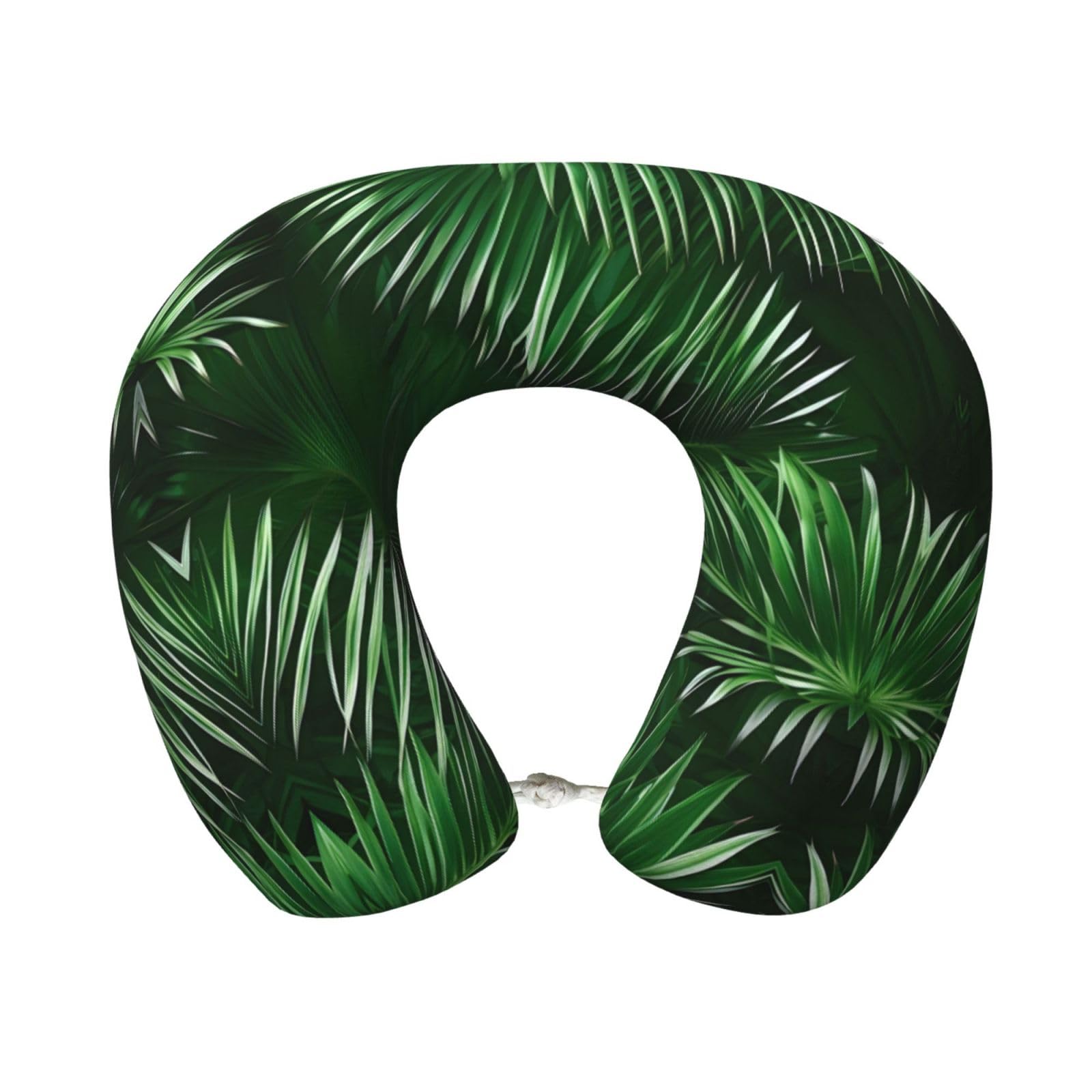 peiyeety Green Leaves of Palm Tree Tropical Plants Print Custom U-Shaped Pillow,Memory Foam Cervical Neck Travel Pillow,for Home,Camping,Travelling