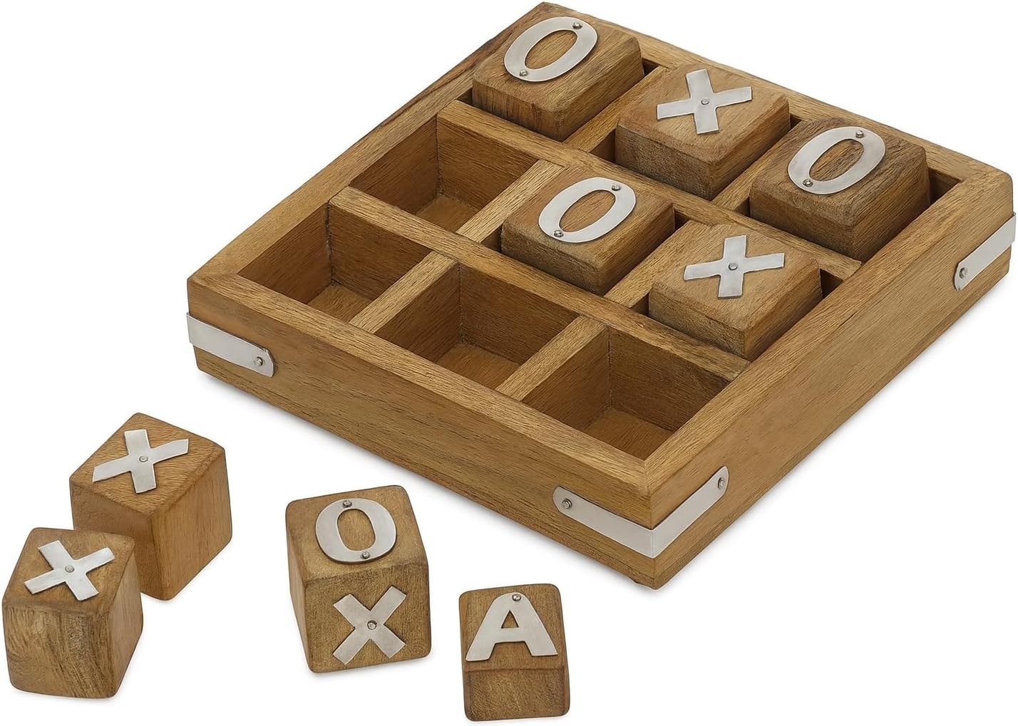 TOSQP27 Gift Handcrafted Tic Tac Toe Brain Teaser Puzzle Game for Teens & Adults – Premium Wood XOXO Board Game with Inlay | Travel Classic Strategy Wooden Toy | Coffee Table Decor & Unique Gifts