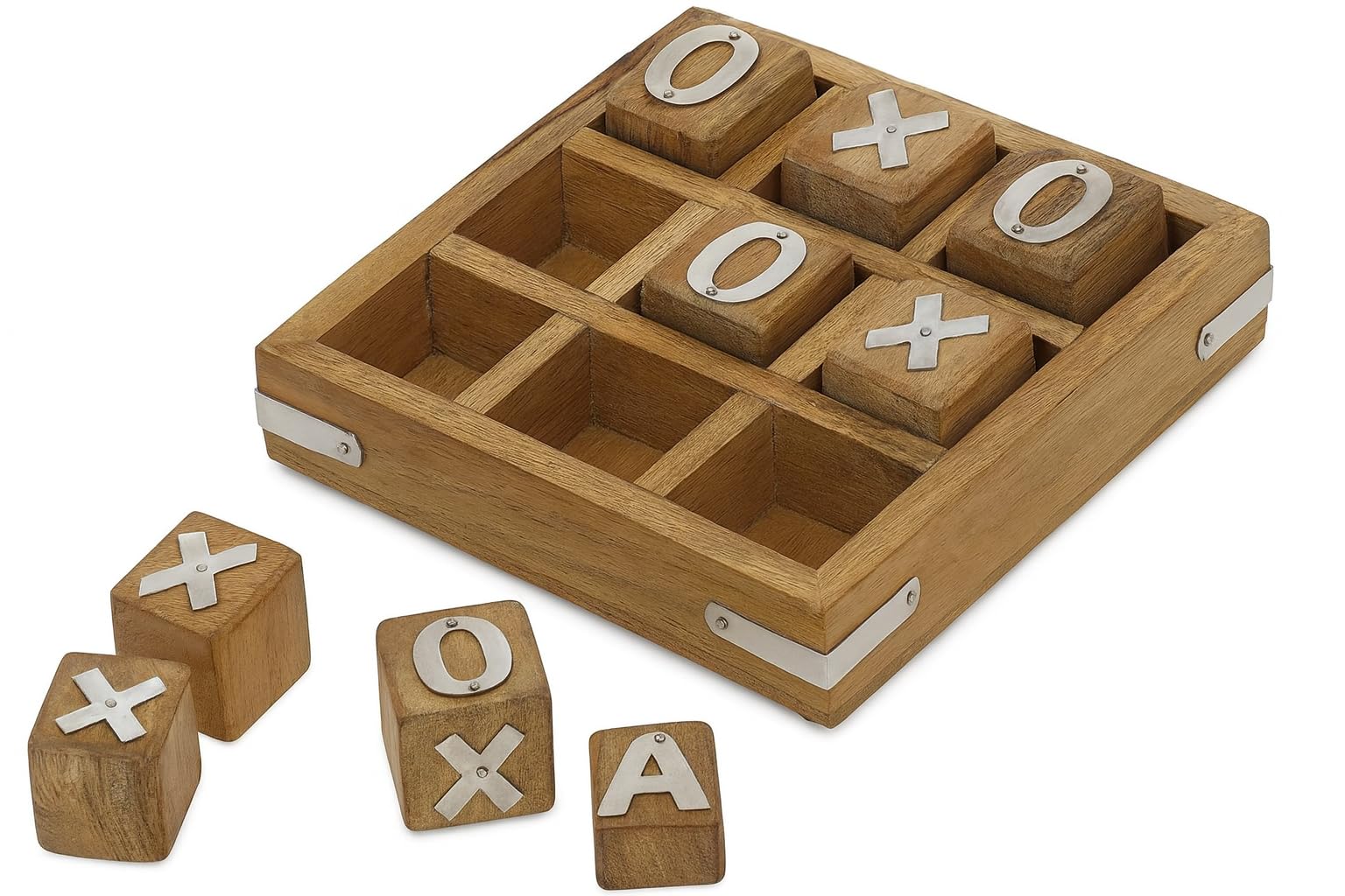 TOSQP27 Gift Handcrafted Tic Tac Toe Brain Teaser Puzzle Game for Teens & Adults – Premium Wood XOXO Board Game with Inlay | Travel Classic Strategy Wooden Toy | Coffee Table Decor & Unique Gifts
