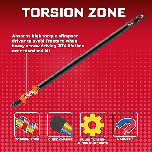 Miniatura 3 de Impact Tough #2 Phillips - Juego de puntas de destornillador magnéticas PH2 de 6 pulgadas, 5 unidades, vástago hexagonal de 14 de pulgada