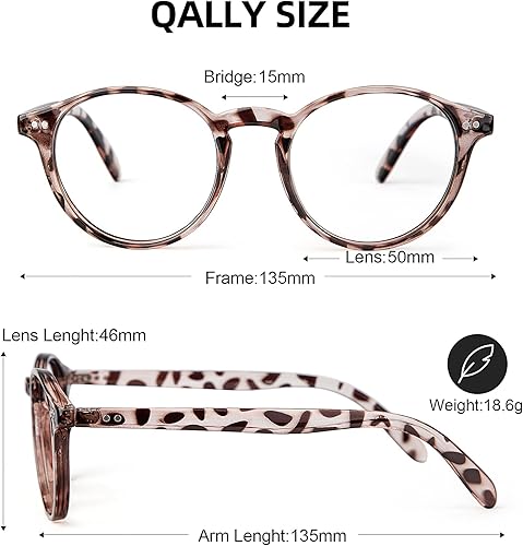 Miniatura 6 de QALLY Gafas redondas de bloqueo de luz azul para mujer, antifatiga ocular, lentes transparentes para computadora con filtro de luz UV