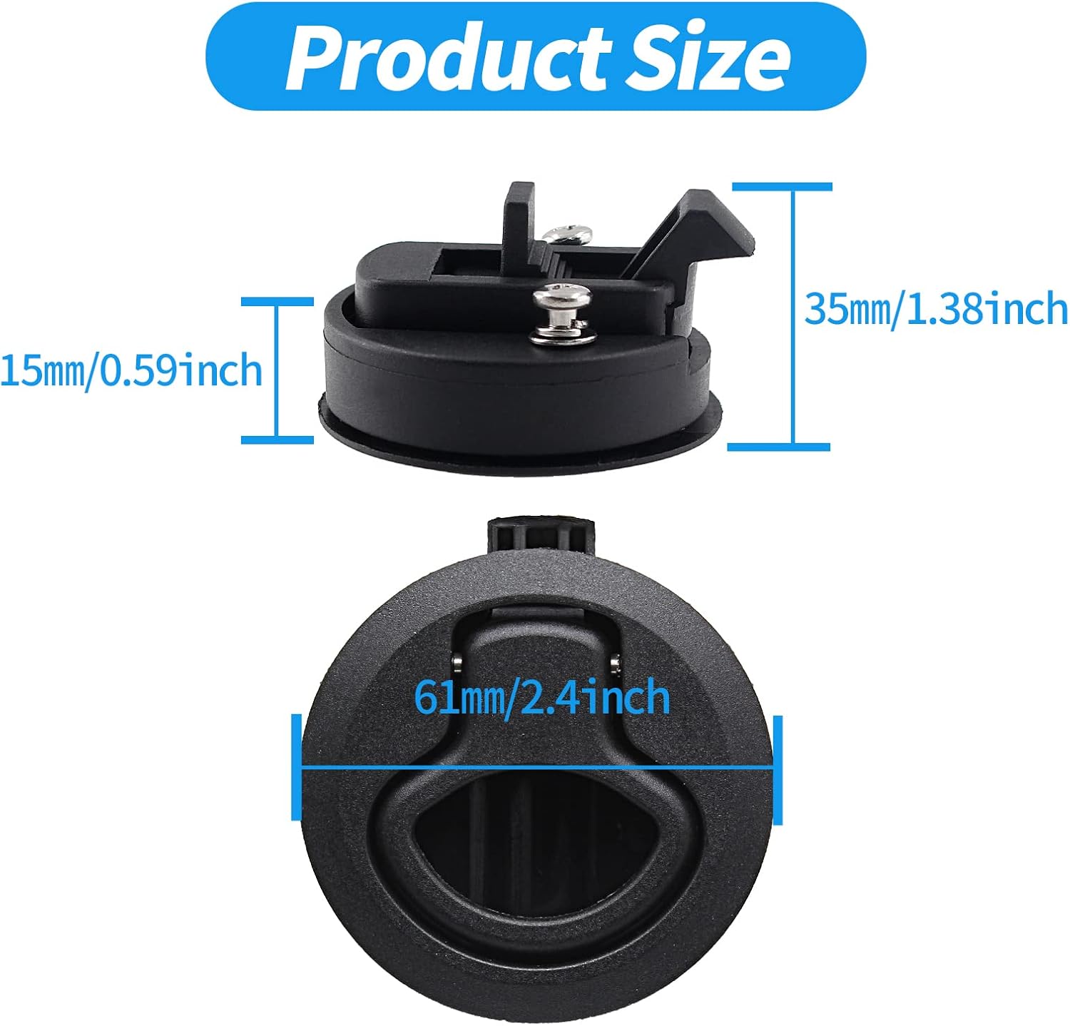 2" Flush Pull Slam Latch, Plastic Round Boat Latches Hatch Latch Lock for Boat Deck Door Cabinet (2 Pack, Black)