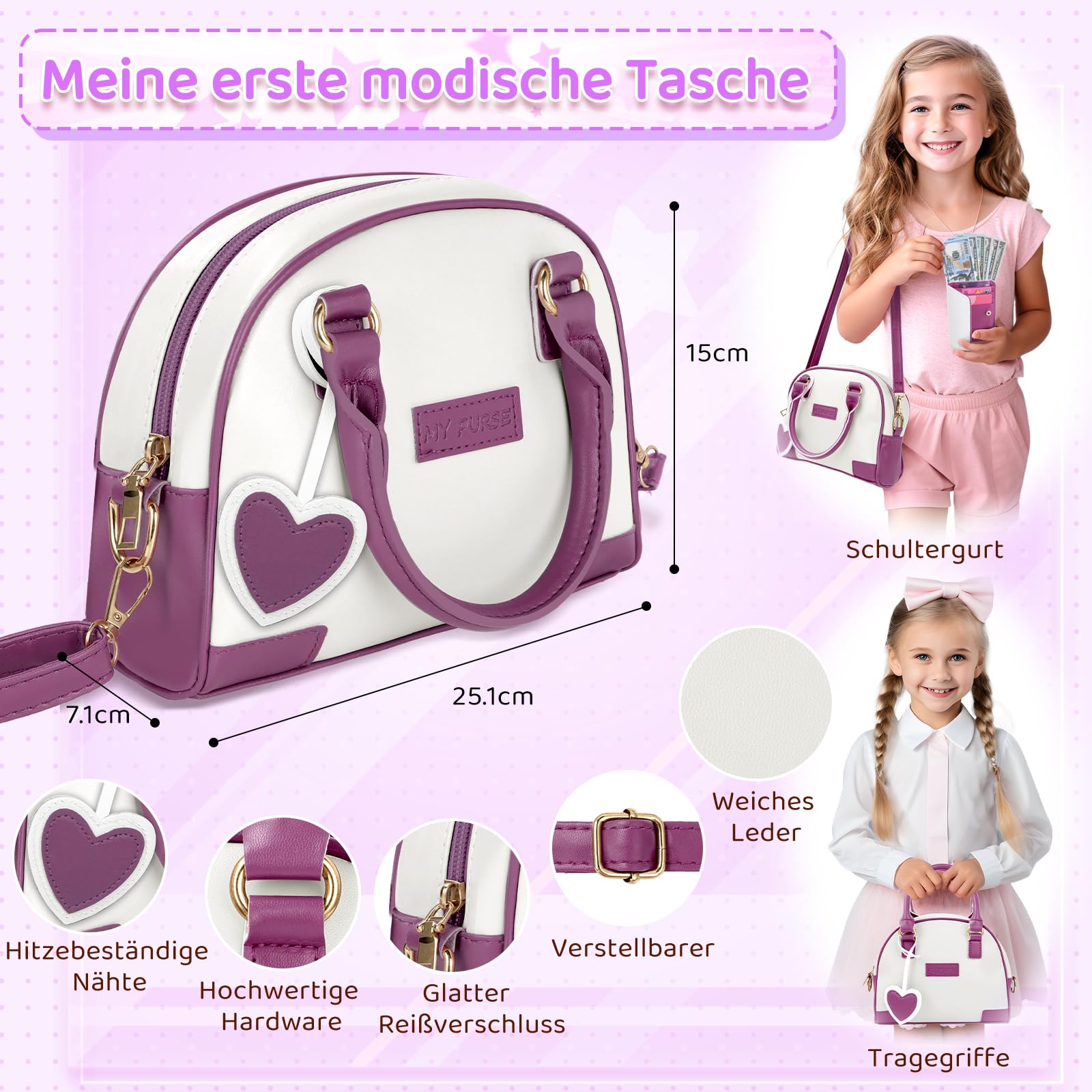 Handtasche Für Kinder Mädchen Mit Make-Up Vortäuschen - Mein Erstes Handtaschen-Set mit Handtasche, Handy, Geldbörse, Schminkspielzeug und mehr für Mädchen ab 3 Jahren, Geschenkidee für Kinder