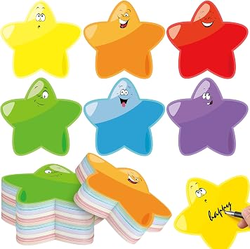 Geosar 90 Pieces Star Cutouts Confetti 5.9 Inch Bulletin Board Stars Classroom Cutouts Decorations Assorted Colors Accent Large Smile Face Star for Teachers Kids DIY Craft School Chalkboard Wall Decor
