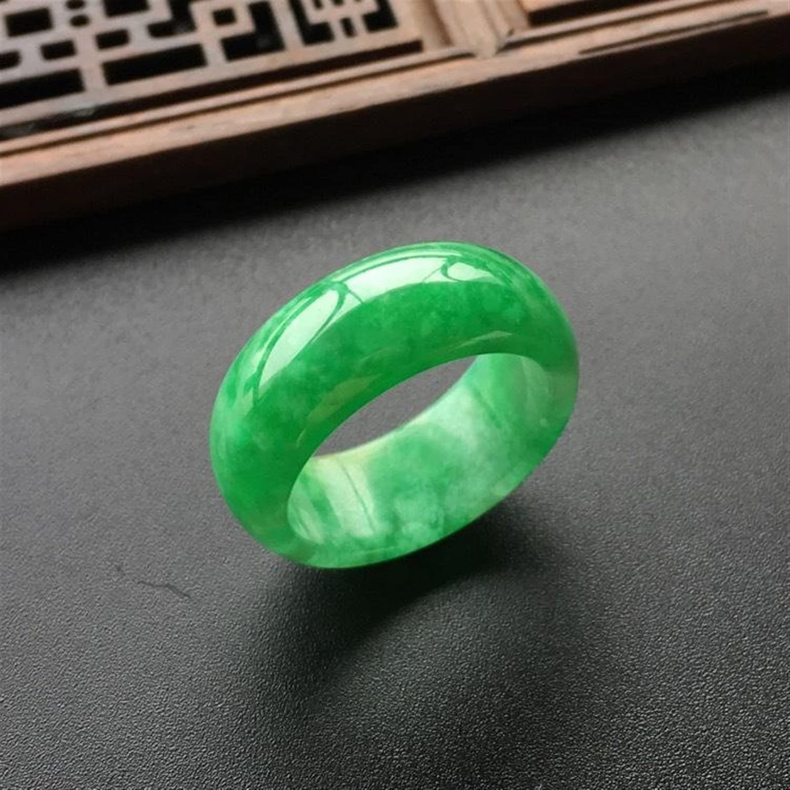 Yzdkj Men's Natural Emerald Jade Ring Wo Fine Jewelry Genuine Burma Jadeite Rings Myanmar Certified Jades Stone Ring Gifts (Gem Color : Diameter19-20Mm)