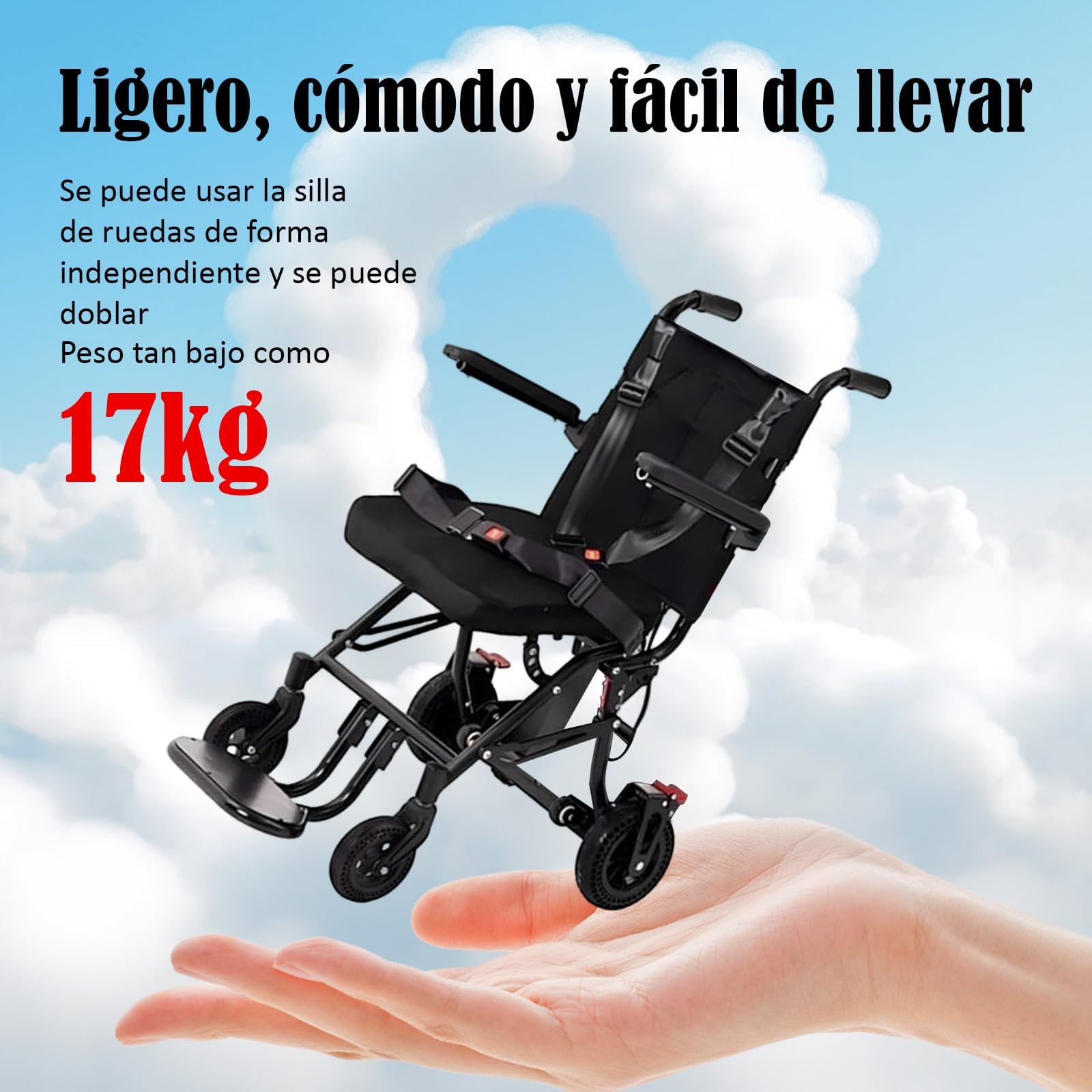 Silla de Ruedas para Subir Escaleras, Silla de Ruedas Eléctrica Plegable Ligera, Adecuada para Personas Mayores con Discapacidad, con Una Carga de 330 Libras, Ayudas Móviles y de Vida Diaria (Negro)