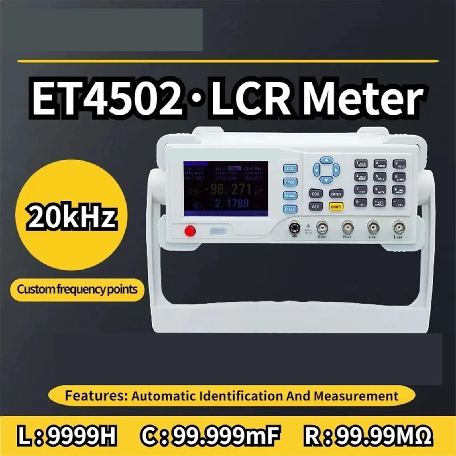 Medidor de resistencia, Probador digital de laboratorio de precisión LCR de escritorio ET4501, ET4502 y ET4510. Mide resistencia, capacitancia e inductancia.(ET4502(20KHz))