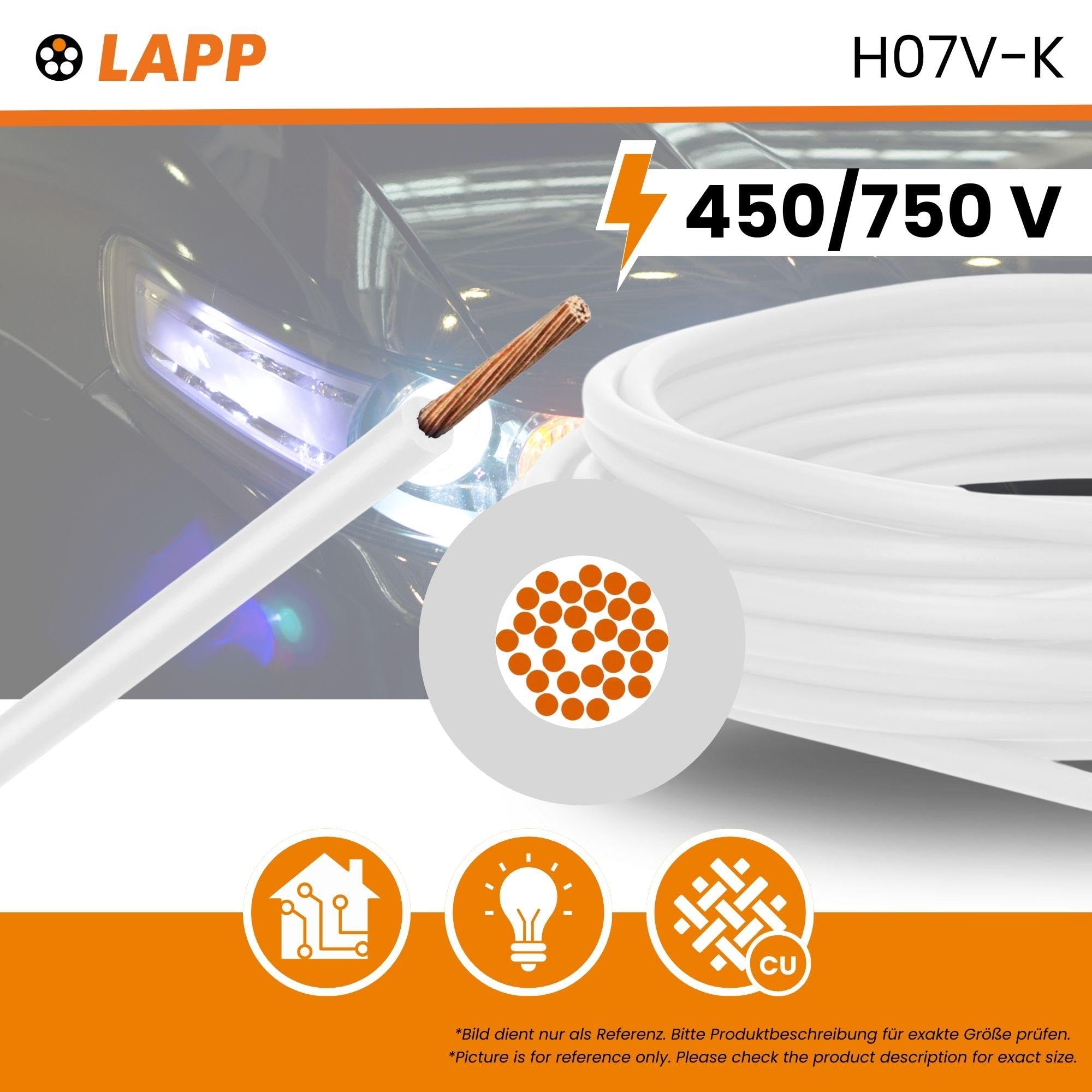 Lapp 4520051 Cavo Unipolare H07V-K 1,5 mm², 100 m, Filo in PVC, Bianco | Cavo flessibile HAR per cablaggio elettrico, conduttore in rame classe 5 ignifugo, ideale per quadri e impianti interni