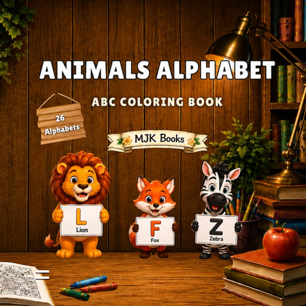 ABC Animals Coloring Book: Alphabet Tracing and Coloring Activity Book for Toddlers Ages 2-4 – Learn Letters A to Z with Cute Animals from Alligator to Zebra