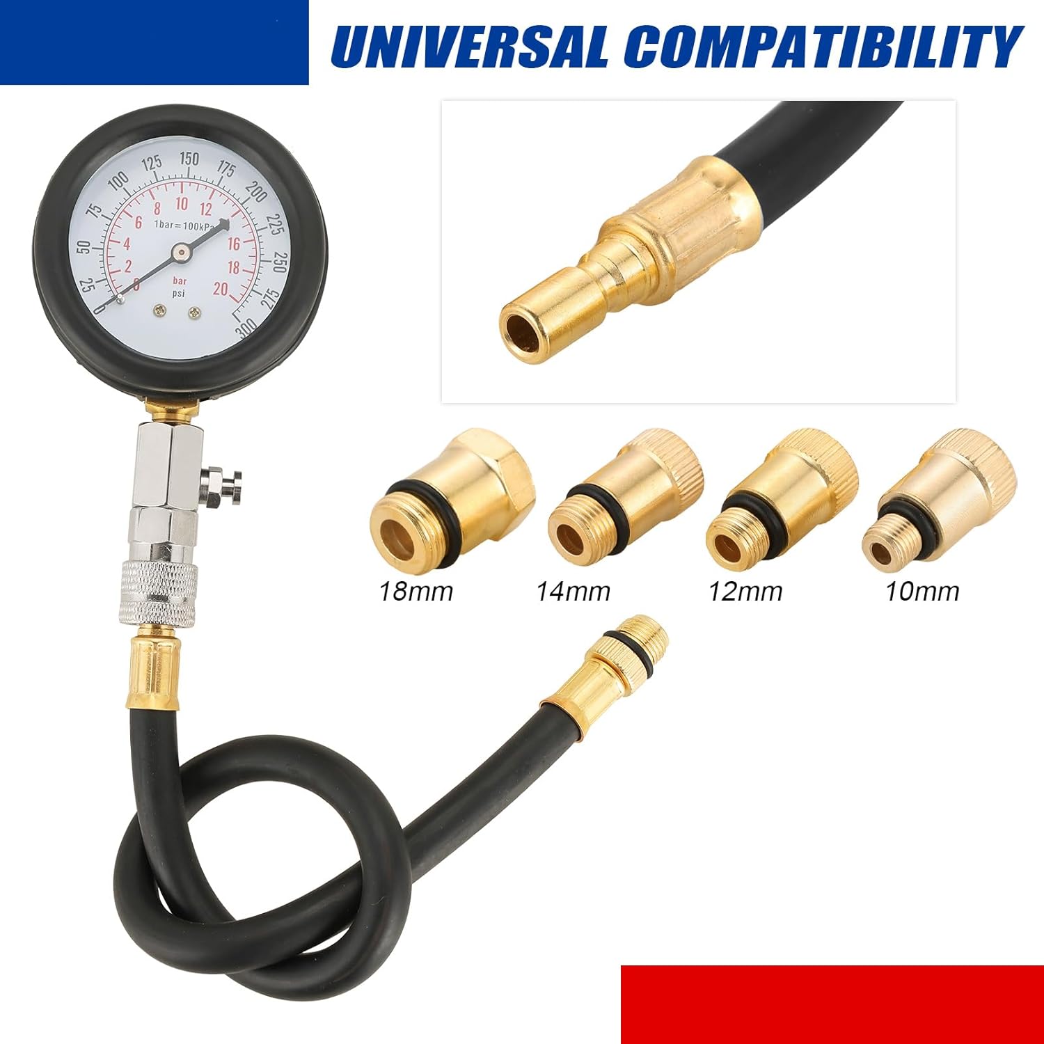 Compression Tester Automotive Tool Petrol, Gas Engine Compression Gauge Compression Tester Kit, Professional Engine Cylinder Compression Tester Kit (Blue)