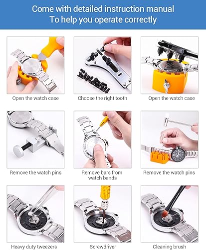Miniatura 2 de Ohuhu - Kit de reparación de relojes juego de herramientas de repuesto de batería 213 piezas kits de reparación de relojes barra de resorte