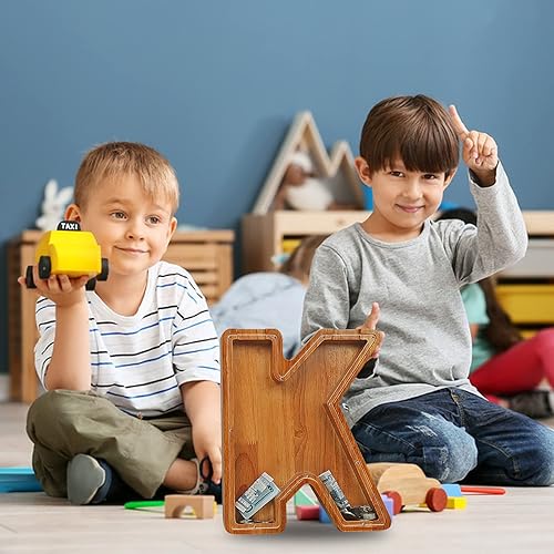 Miniatura 6 de Alcancía de madera extra grande de 12 pulgadas (nombre grabado en láser), alcancía personalizada para niños y niñas, caja de ahorro de dinero del