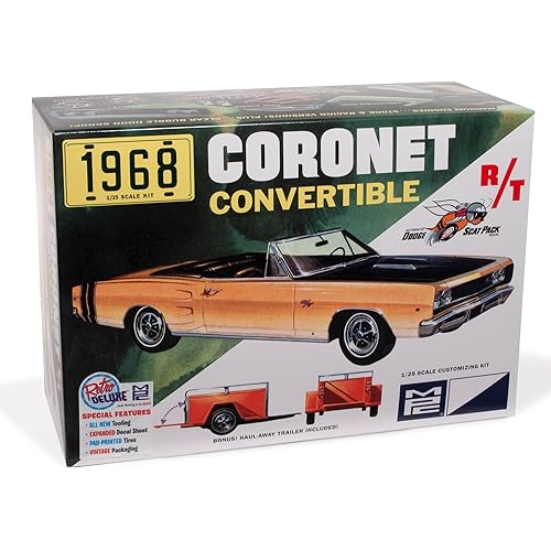 MPC 1968 Dodge Coronet Convertible w/Trailer 1:25 Scale Model Kit