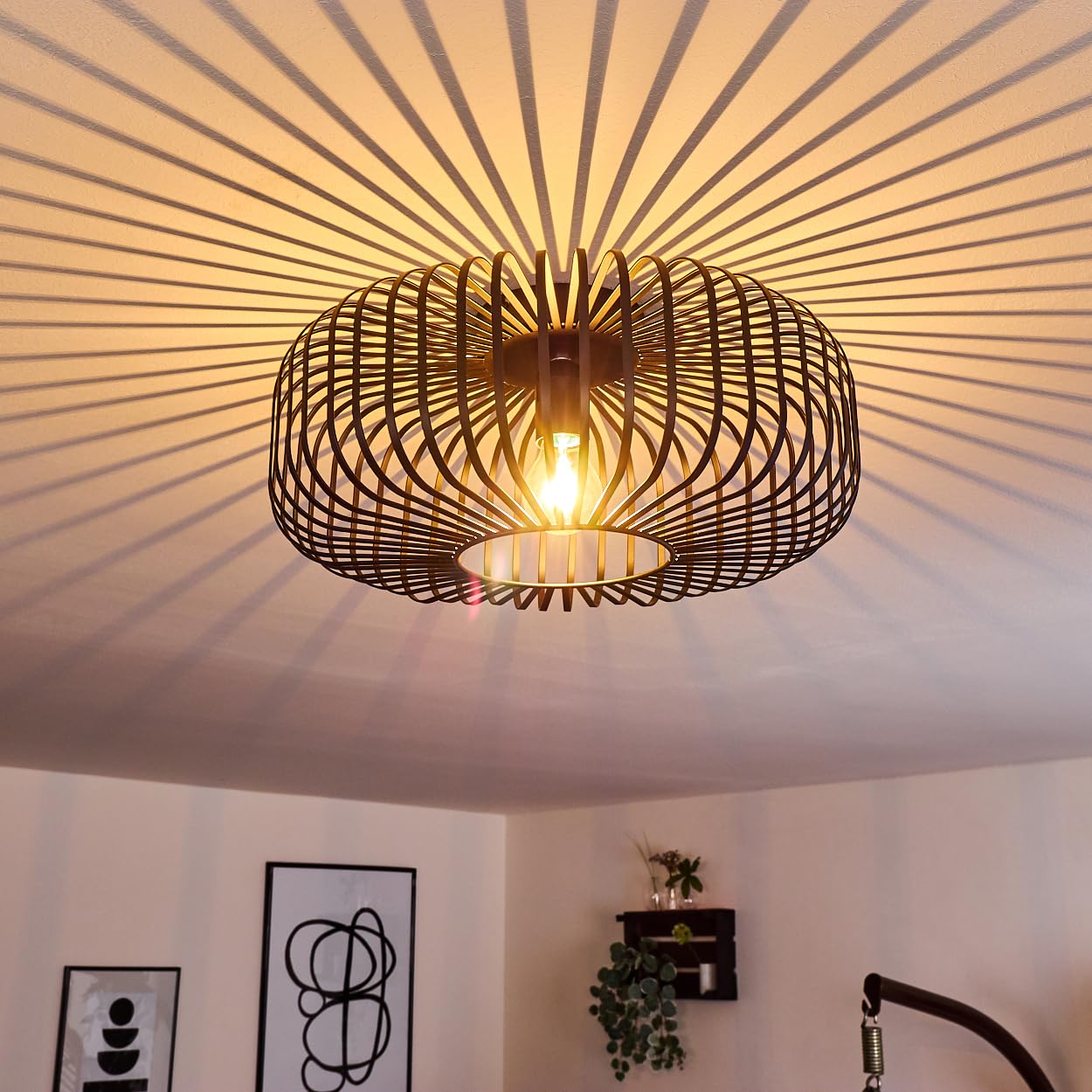 Hofstein Black Ceiling Light Wemude, Metal Ceiling Lamp In 1-Flame, 1 X E27-Socket, Modern Light In Retro/Vintage Design With Lattice And Light Effect On The Ceiling,Without Bulb