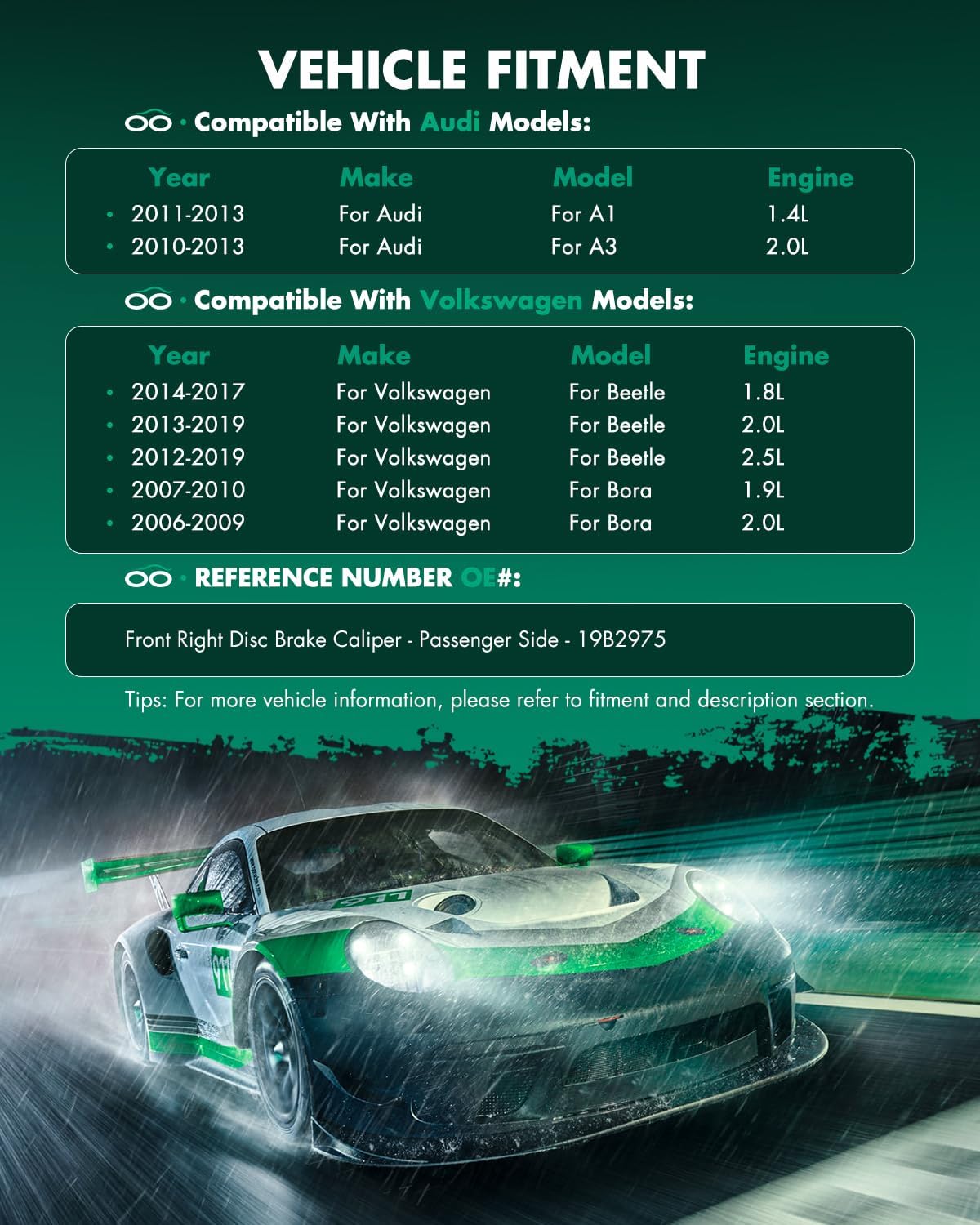 SCITOO Front Right Brake Caliper With Bracket 19B2975 Compatible For Audi For A1 2011-2013,For Audi For A3 2010-2013,For Volkswagen For Type 1 2012-2019,For Volkswagen For Bora 2005-2010