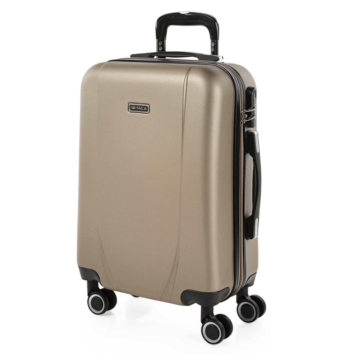 ITACA - Maleta de Cabina 55x40x20 - Maletas De Viaje Cabina Rígidas Trolley con 4 Ruedas Dobles para Avion Ligera Equipaje De Mano Candado de Combinación. Compatible Ryanair, Champagne