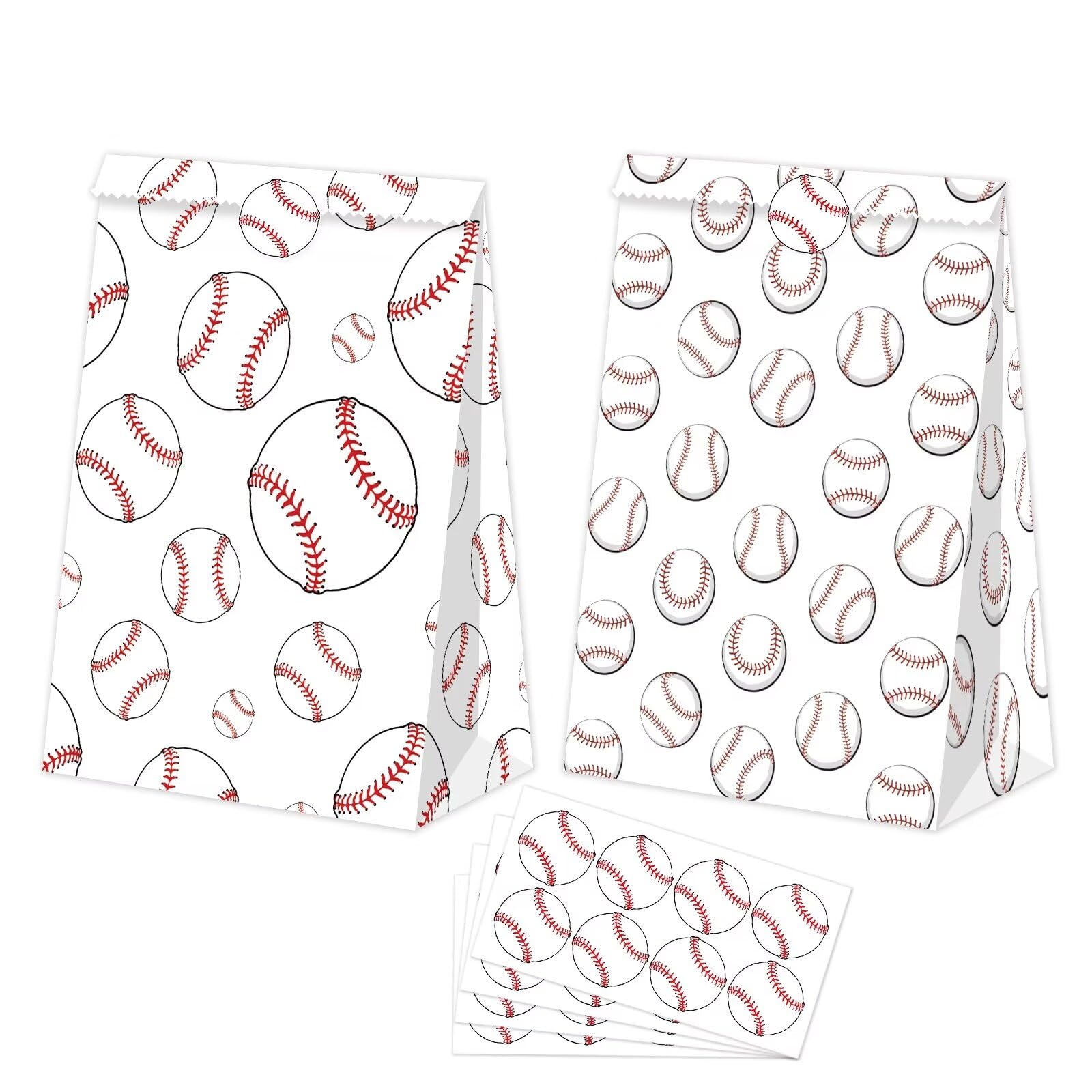 BQN 24 PCS Baseball Gift Bags for Baseball Party Decorations Baseball Goodie Bags Baseball Treat Bags Baseball Party Snack Candy Goody Bags for Kids