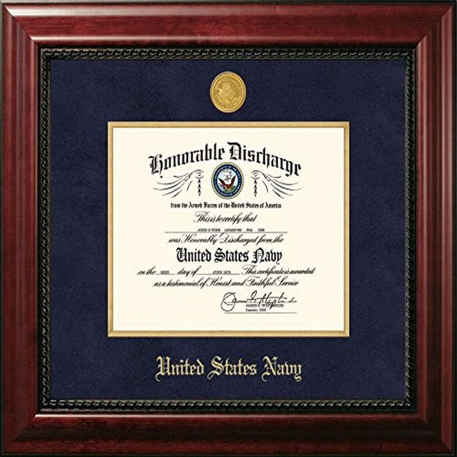 Campus Images NADEXGF001 Navy Discharge Executive Frame Medallion and Gold Filet, 8.5" x 11"