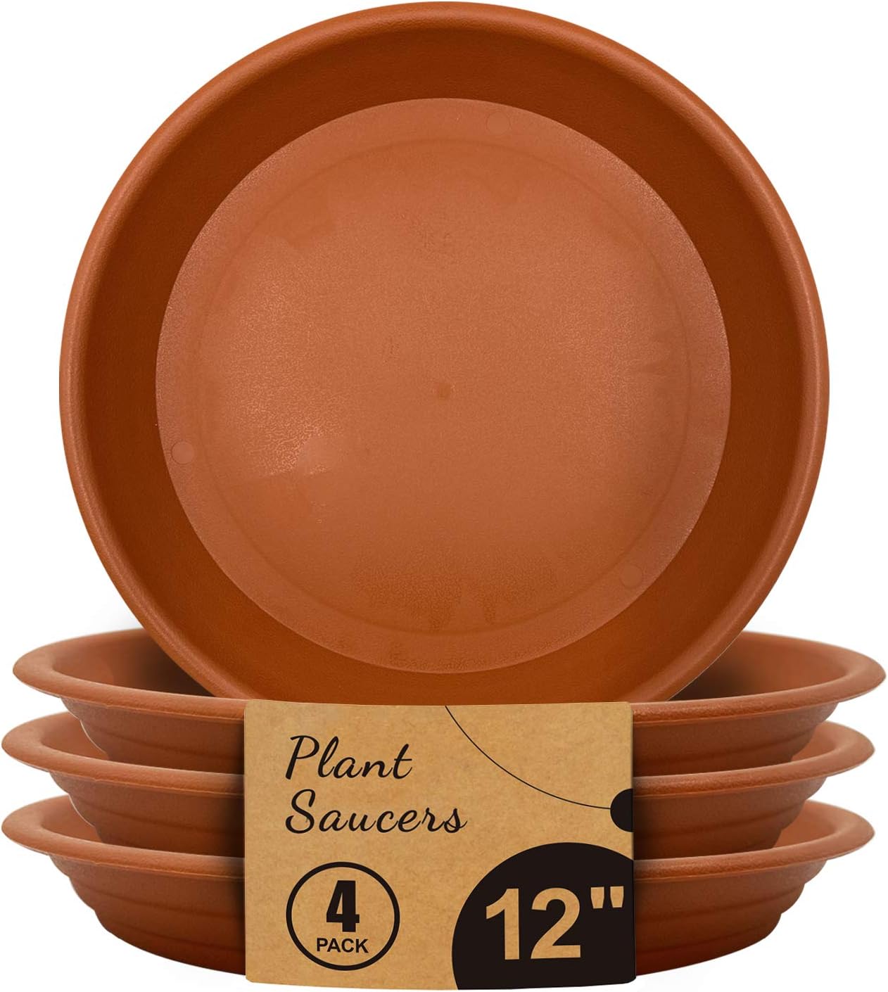 Jantens Plant Saucers - 4 Pack of 12 inch - Durable Thicker Plastic Plant Tray Flower Pot Saucers for Outdoors Indoors Flower Pots and Planters, Terracotta